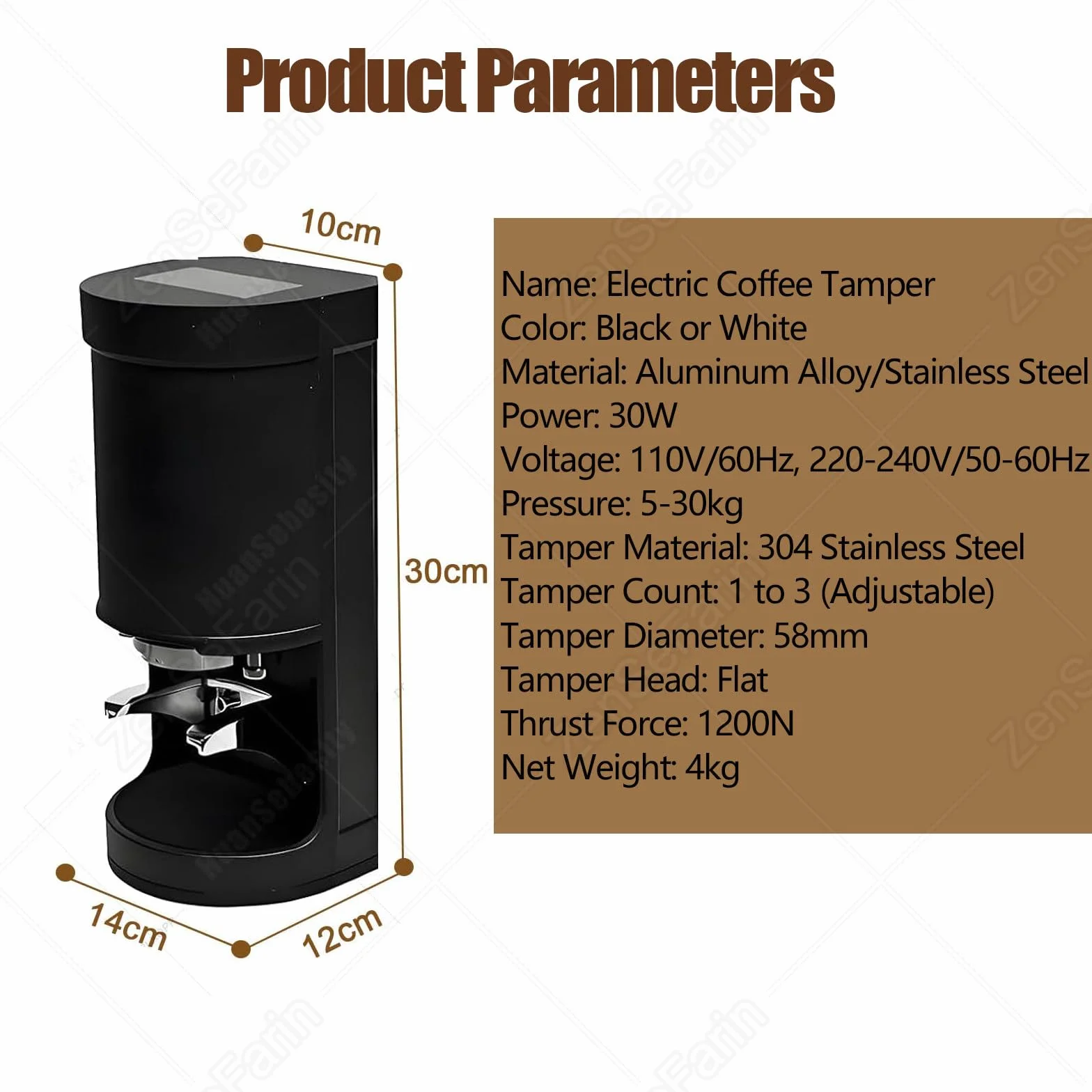 Ubijak do kawy 58MM - Automatyczna elektryczna prasa do kawy ziarnistej do espresso - Ciśnienie 10-30 kg - Regulowany czas ubijania od 1 do 3. Łatwy w czyszczeniu ubijak White