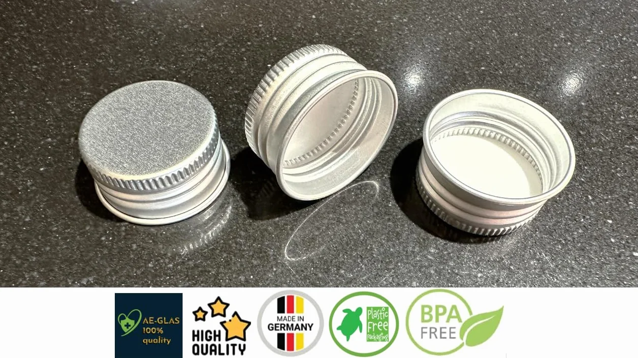 10, 15, 25, 50 lub 100 zapasowych zakrętek PP28 z walcowaną krawędzią, aluminiowe nakrętki do butelek, plastikowe szkło, opakowanie 10 sztuk