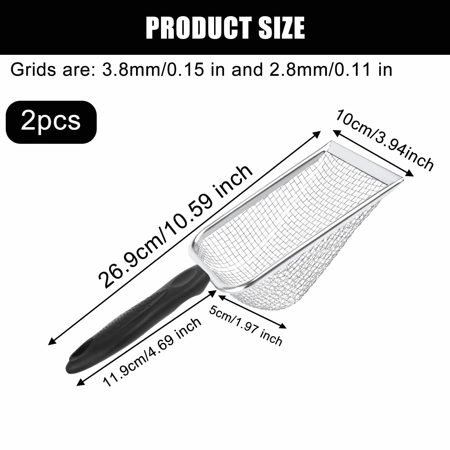 2szt Sito do Gleby Ogrodowej, Siatka 3,8mm i 2,8mm Sita Ogrodnicze ze Stali Nierdzewnej z Uchwytem Antypoślizgowym Praktyczne Narzędzia Ogrodowe Odpowiednie do Piasku Skał Ziemi Kompostu