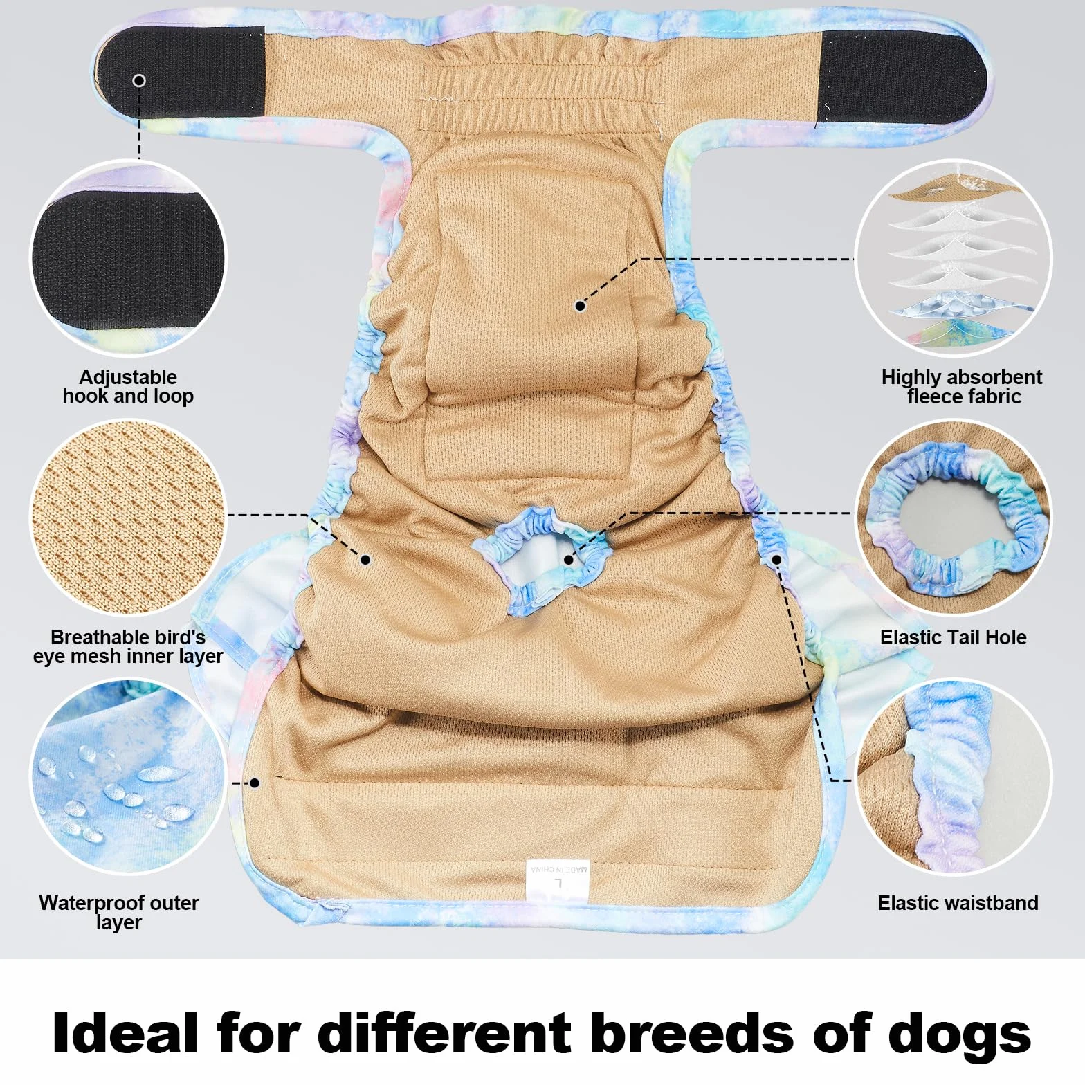 Premium Doggie Diaper dla psów, wielorazowe pieluchy, opakowanie 3 szt., wysoce chłonne, M