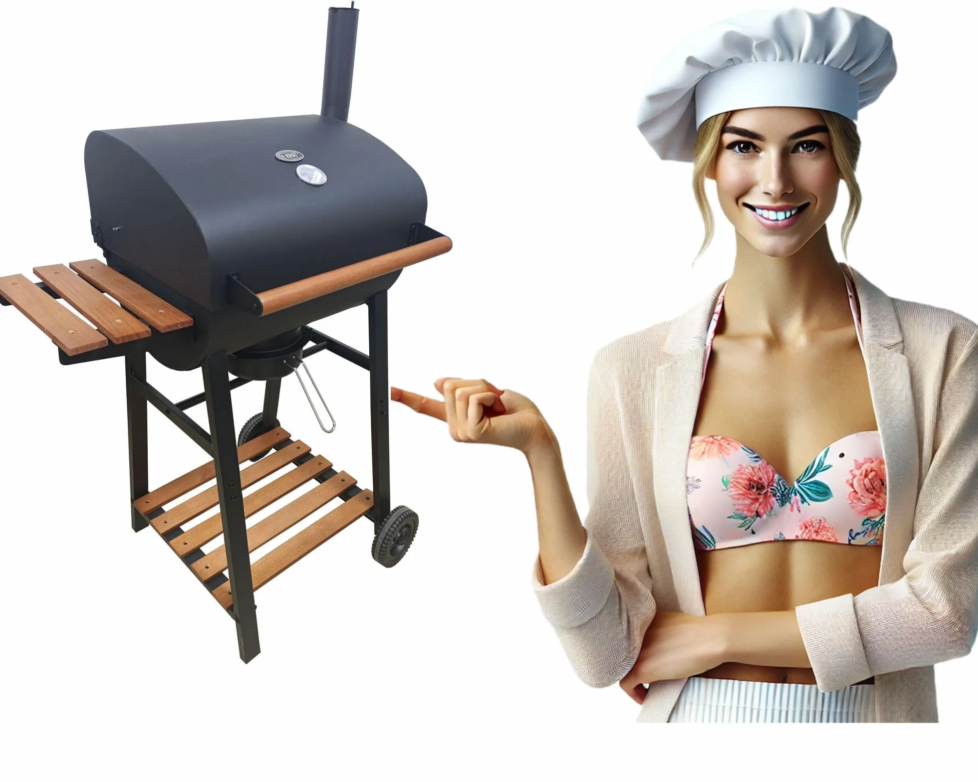 GRILL WĘGLOWY DEKRAFT BECZKA Z RUSZTEM ŻELIWNYM, DREWNO,KOMIN