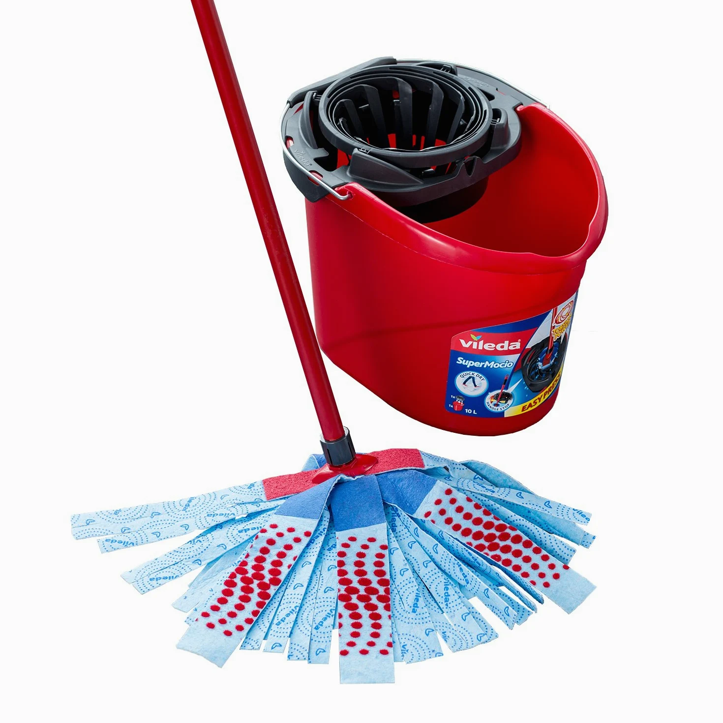 Vileda SuperMocio 3Action Zestaw Mopa i Wiadra, Plastikowy, Wielokolorowy, 6 x 15 x 117 cm