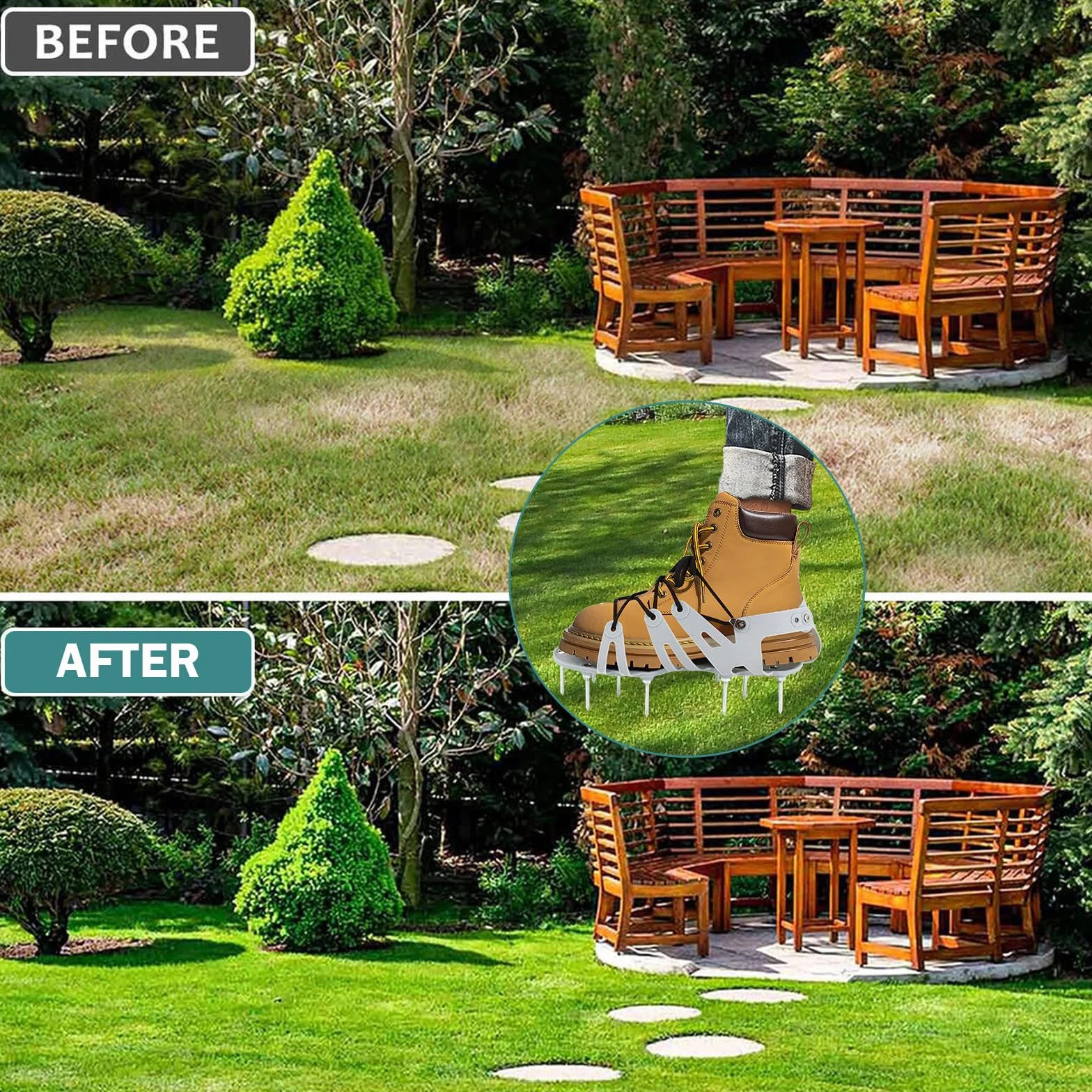 Napowietrzanie trawnika, buty z kolcami, z łopatką ogrodową, buty do napowietrzania trawnika, buty do jastrychu, aerator do trawnika, podwórka, ogrodu, trawników (kolor szary)