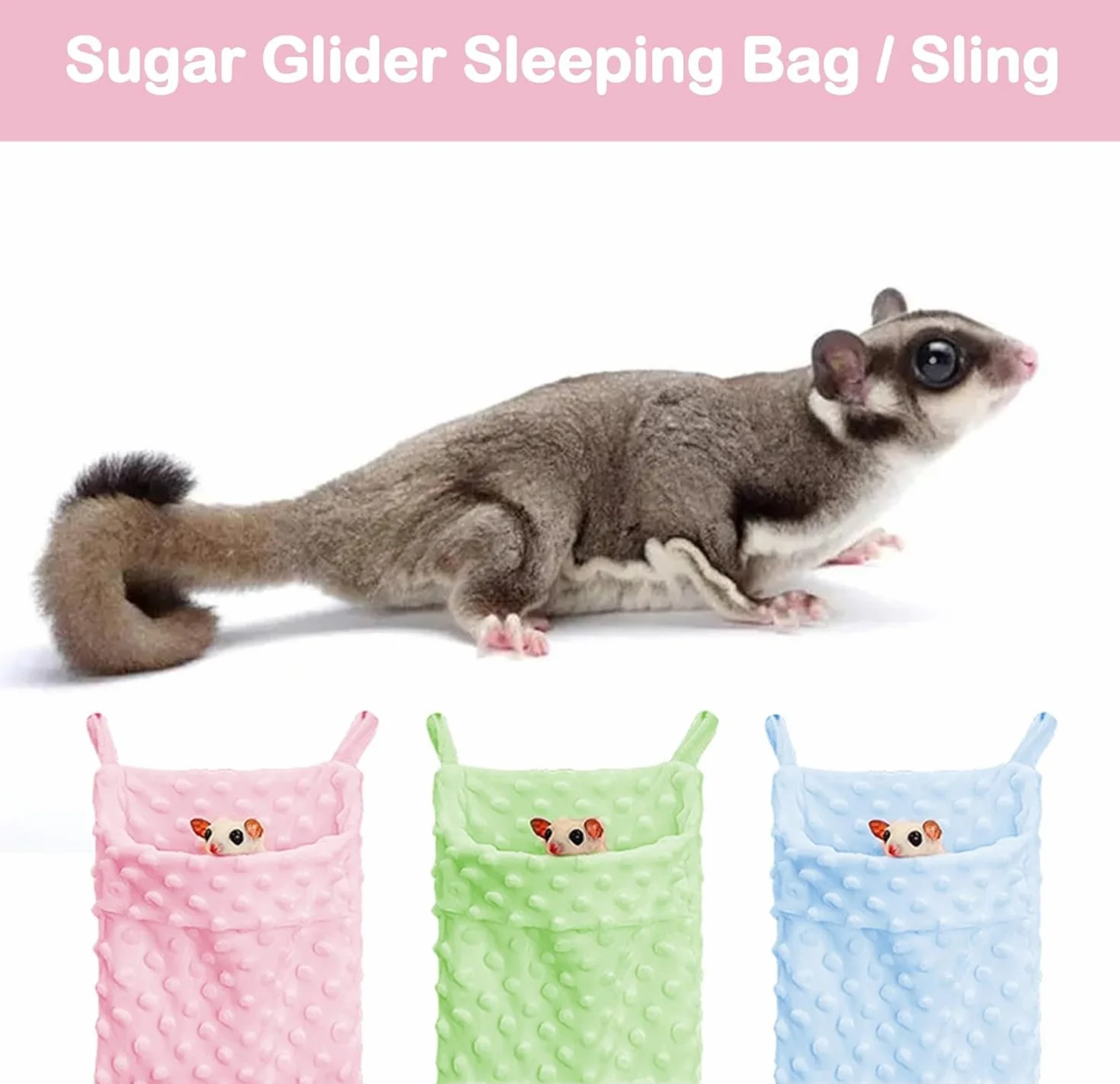 Meow&Woof Sugar Glider Bonding Pouch Carrier Bag Sling Sleep Bag with Adjustable Strap for Small Pets, Green&Beige