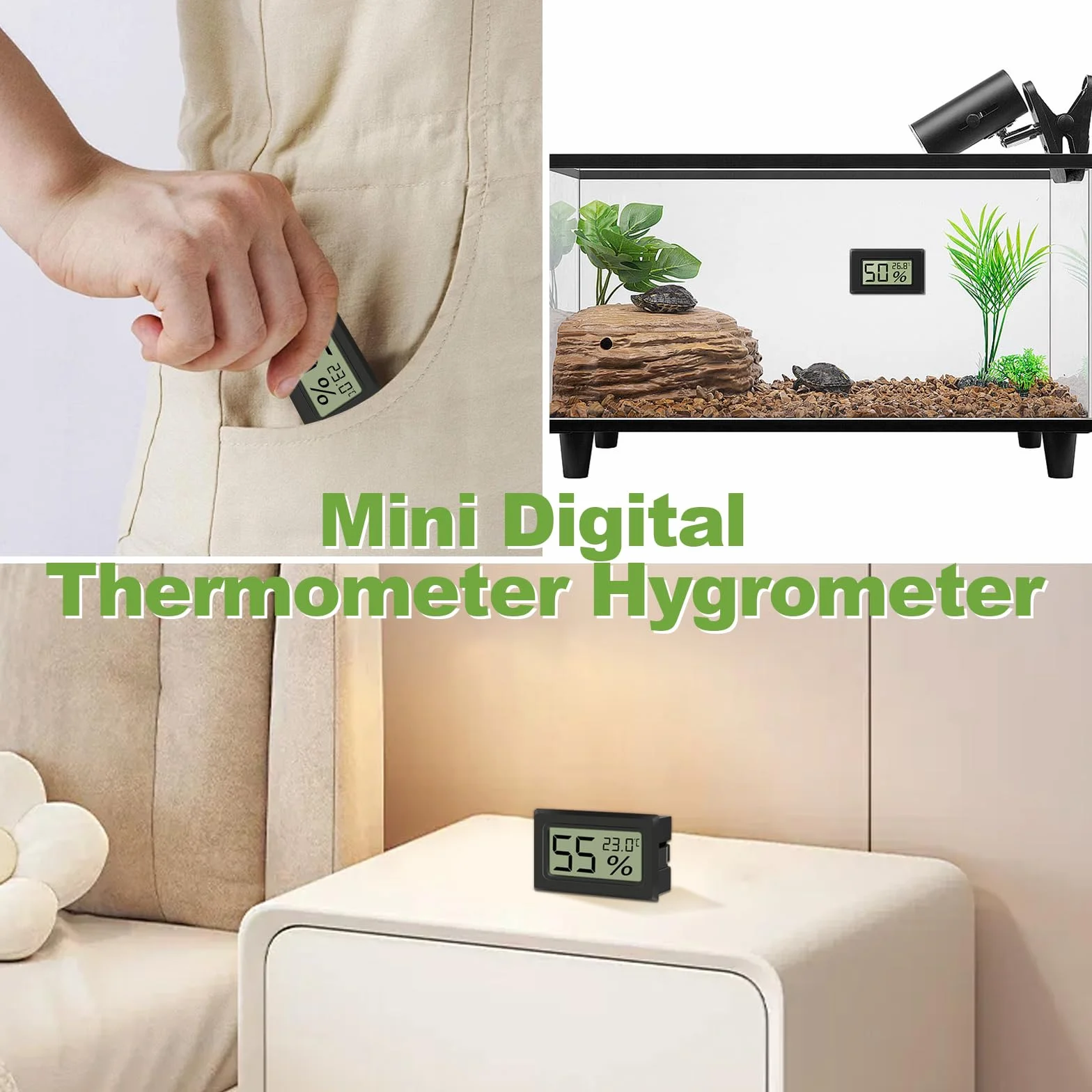 Mini higrometr cyfrowy, regulacja ℃/℉, 6 szt., czarny, wolnostojący, do domu, szkoły, piwniczki na wino, szklarni, piwnicy, magazynu (6, kwadratowy)