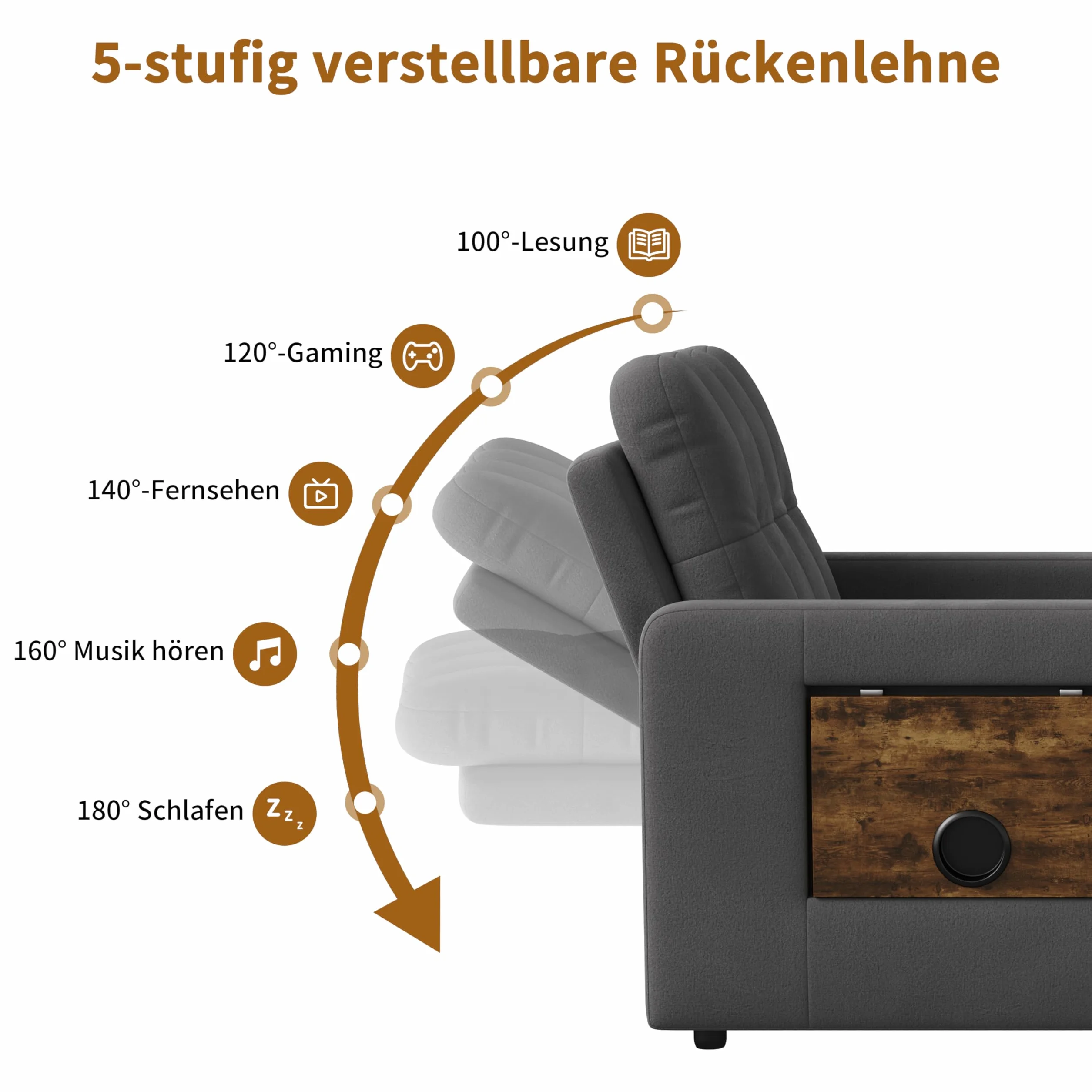 Mała sofa z funkcją spania 3 w 1, rozkładane łóżko 190 cm z kieszenią boczną, fotel do spania, fotel relaksacyjny, rozkładana sofa, taboret do spania z funkcją łóżka do 200 kg, szary materiał