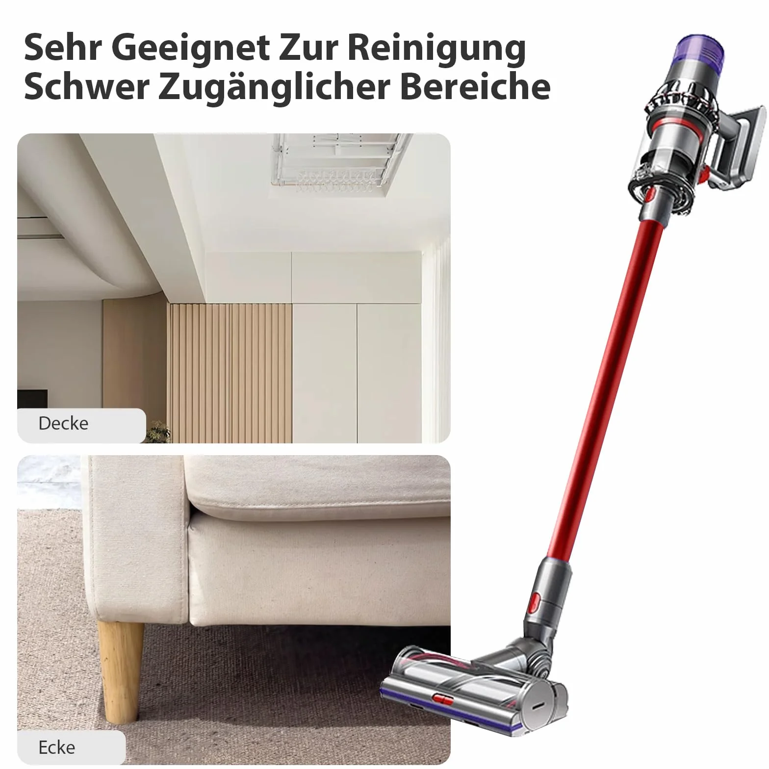 Dyson teleskopowa rura kompatybilna z V7, V8, V10, V11, V15, sztywna rura do V11, szybkie zapięcie, ssak z dwiema szczotkami 2 w 1, czerwona