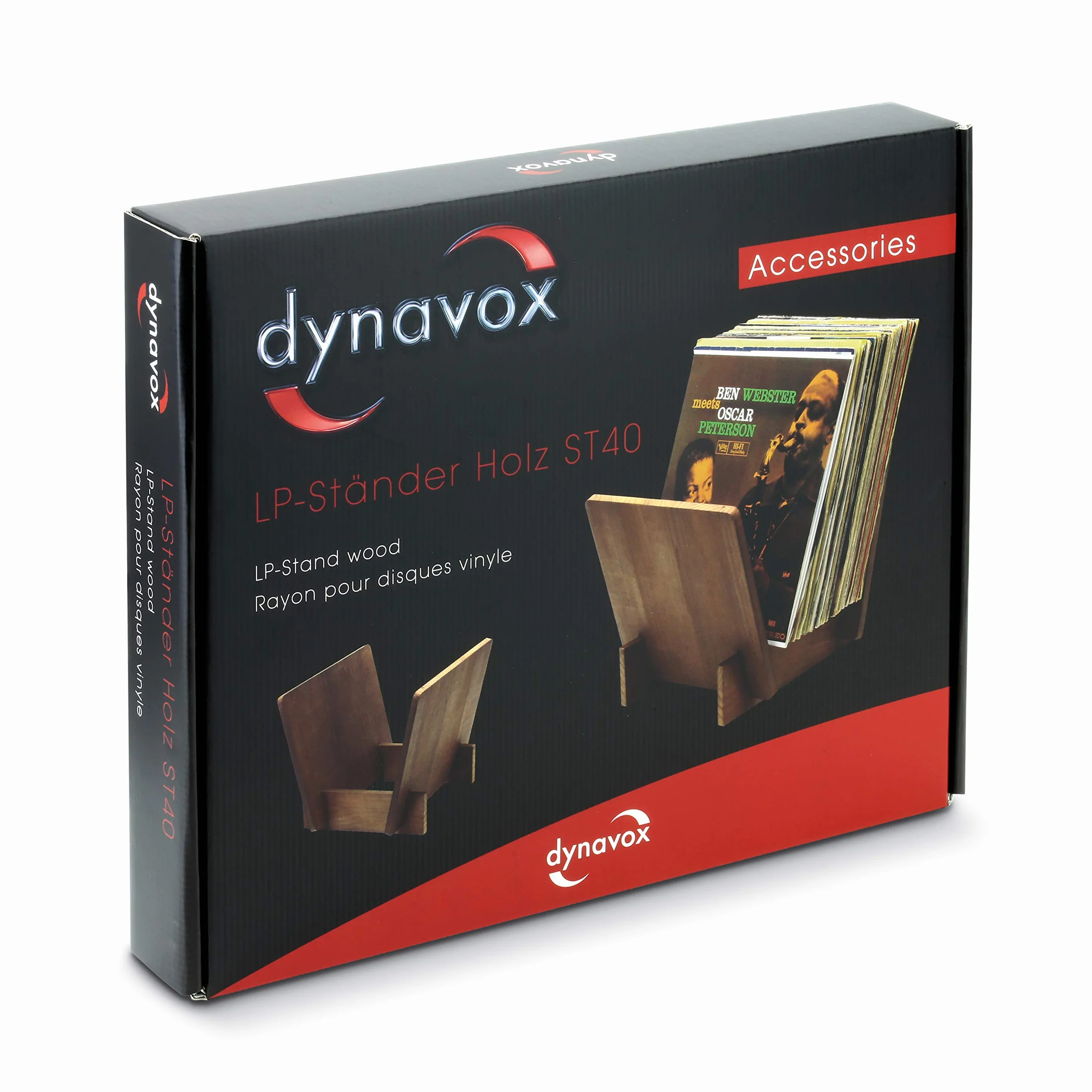 Dynavox LP-Ständer ST40, pudełko do przechowywania płyt winylowych z drewna sosnowego, do 40 płyt LP's i Singles, jasnobrązowe