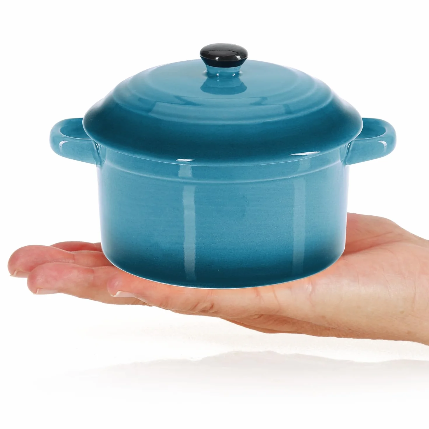COM-FOUR® 4x naczynie zaroodporne z ceramiczna pokrywka - miseczka deserowa na crème brûlée - mini zapiekanka na ragout fin i sezonowane mieso - niebieski, ok. 300 ml na ksztalt (4 sztuki - niebieski)