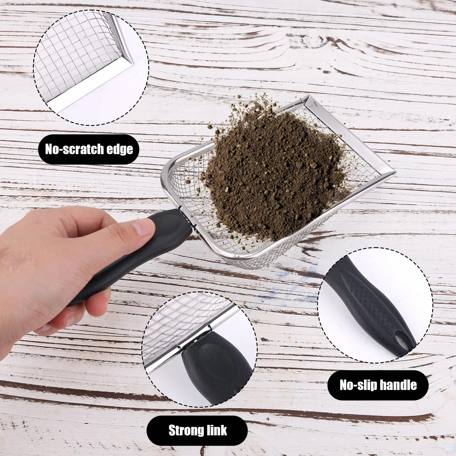 Gosknor 2 Szt. Sito do Gleby Ogrodowej, 5 i 2,8 mm Sito do Piasku i Kompostu z Ergonomicznym Uchwytem Łopatka Piasku i gleby Ogrodowej Skał Ziemi Kompostu