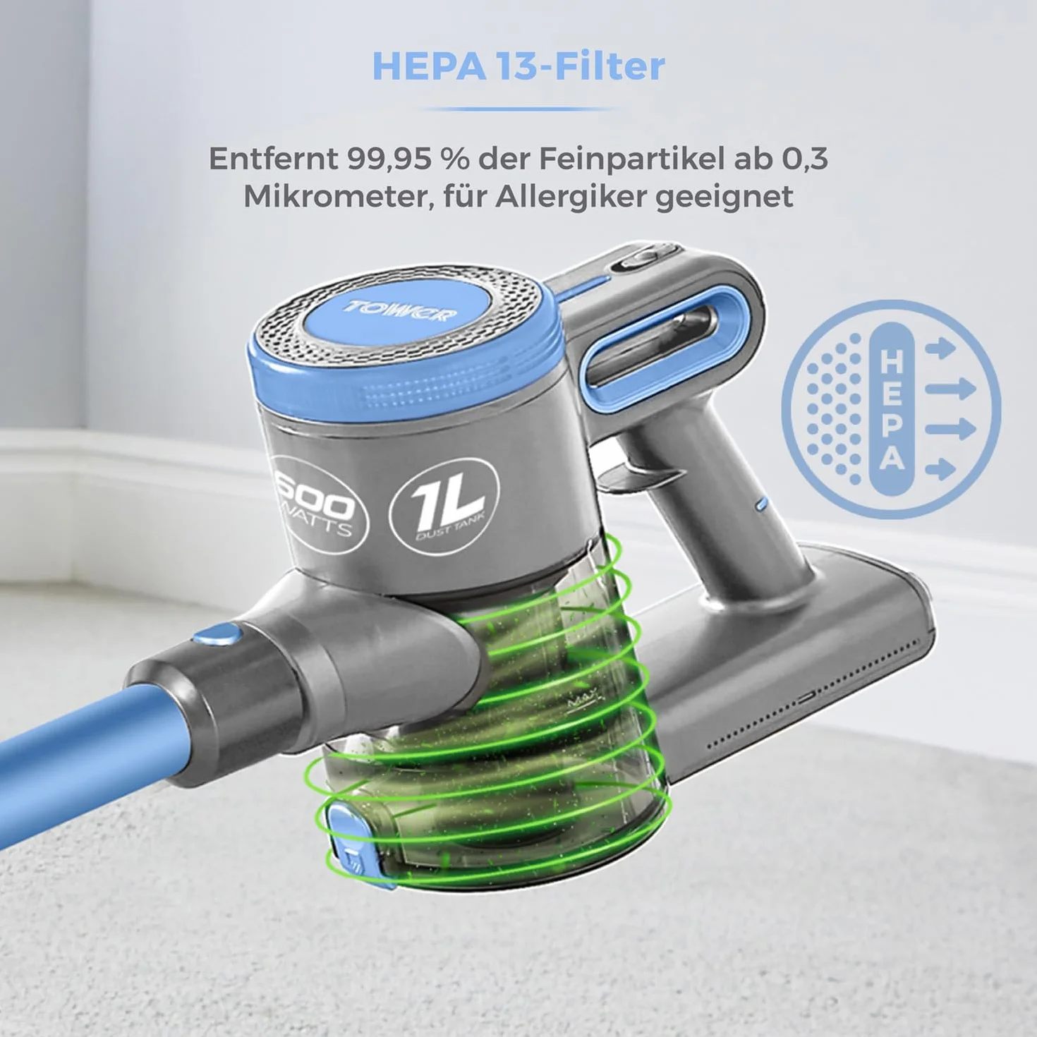 Tower T513006 VL20 3 w 1 wydajność przewodowa próżniowa z filtrem HEPA, pojemność 1 l, 400 W, Aqua Blue