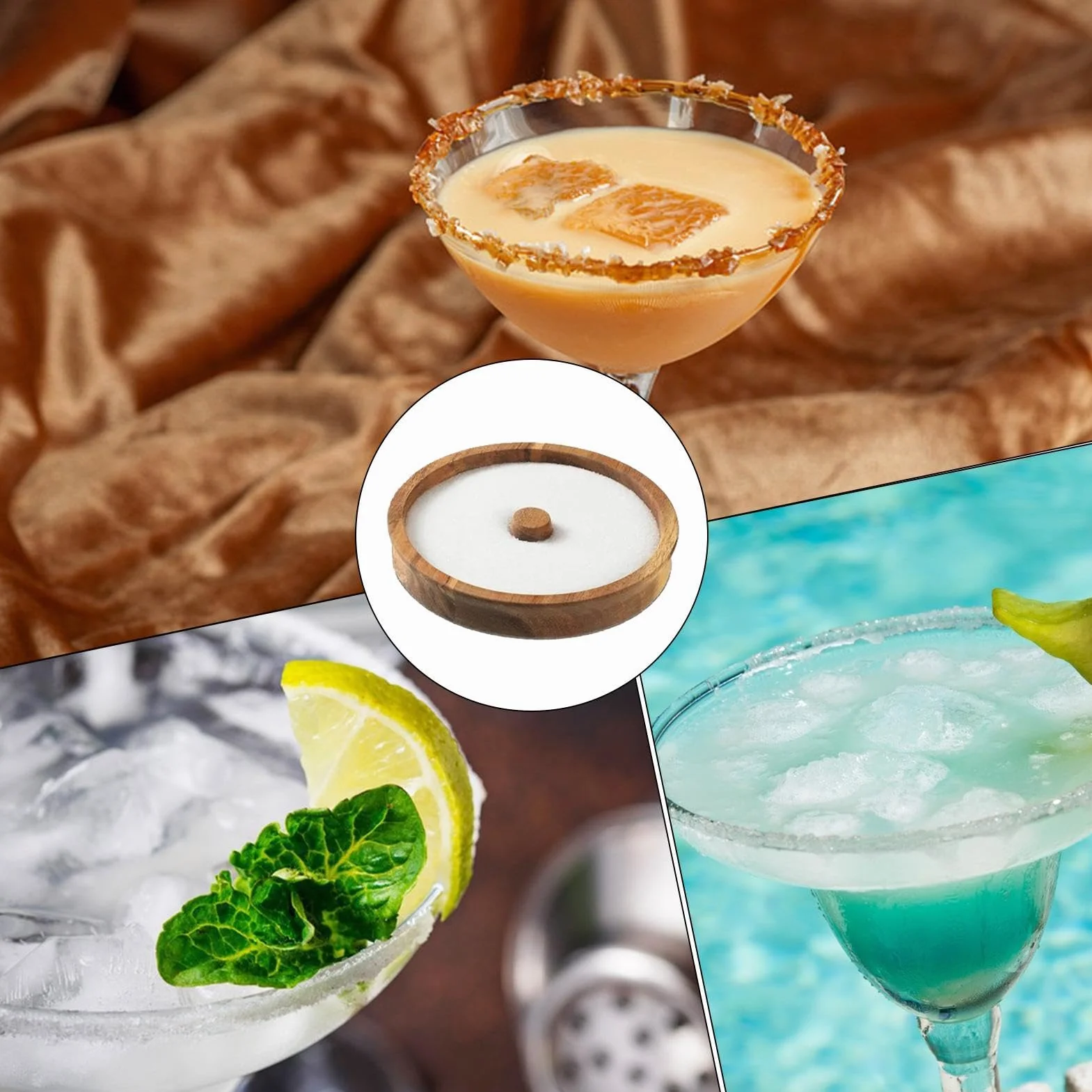Margarita Salt Rimmer - Margarita Salt Rimmer i Sugar Rimmer do koktajli, wielofunkcyjny drewniany pojemnik na cukier, przeno?na drewniana taca, rimmery koktajlowe do napojów, akcesoria do soków