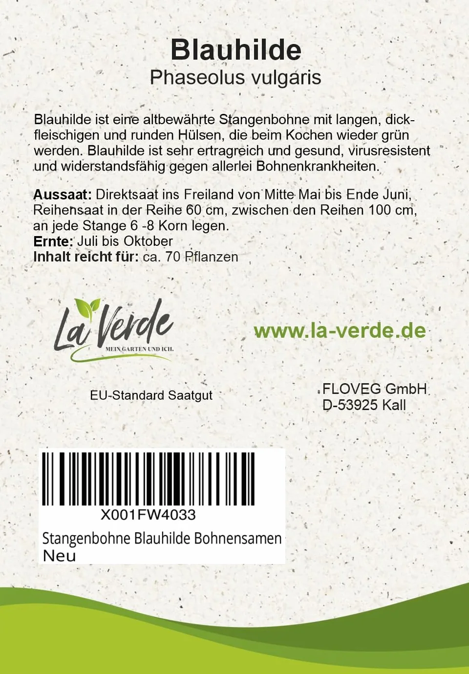 Nasiona Fasoli Sztyftowej Blauhilde od La Verde MEIN GARTEN UND ICH