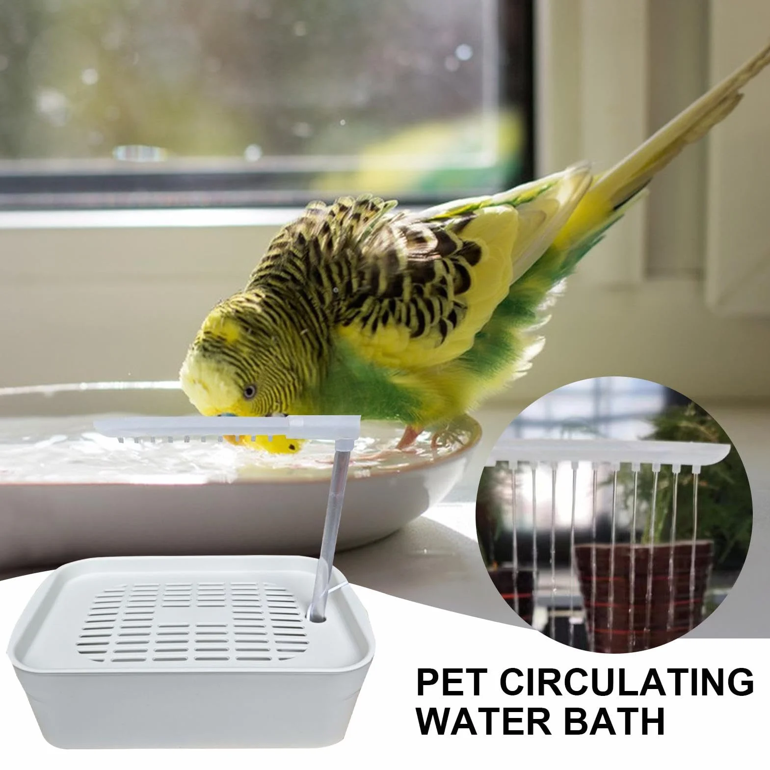 Parrot Bathtub, automatyczny shower dla zwierząt domowych, zasilana rurką do kąpieli z wejściem USB, klatka do kąpieli dla małych do średnich ras, łatwe i zabawne rozwiązanie do kąpieli, 12,99 x 8,66
