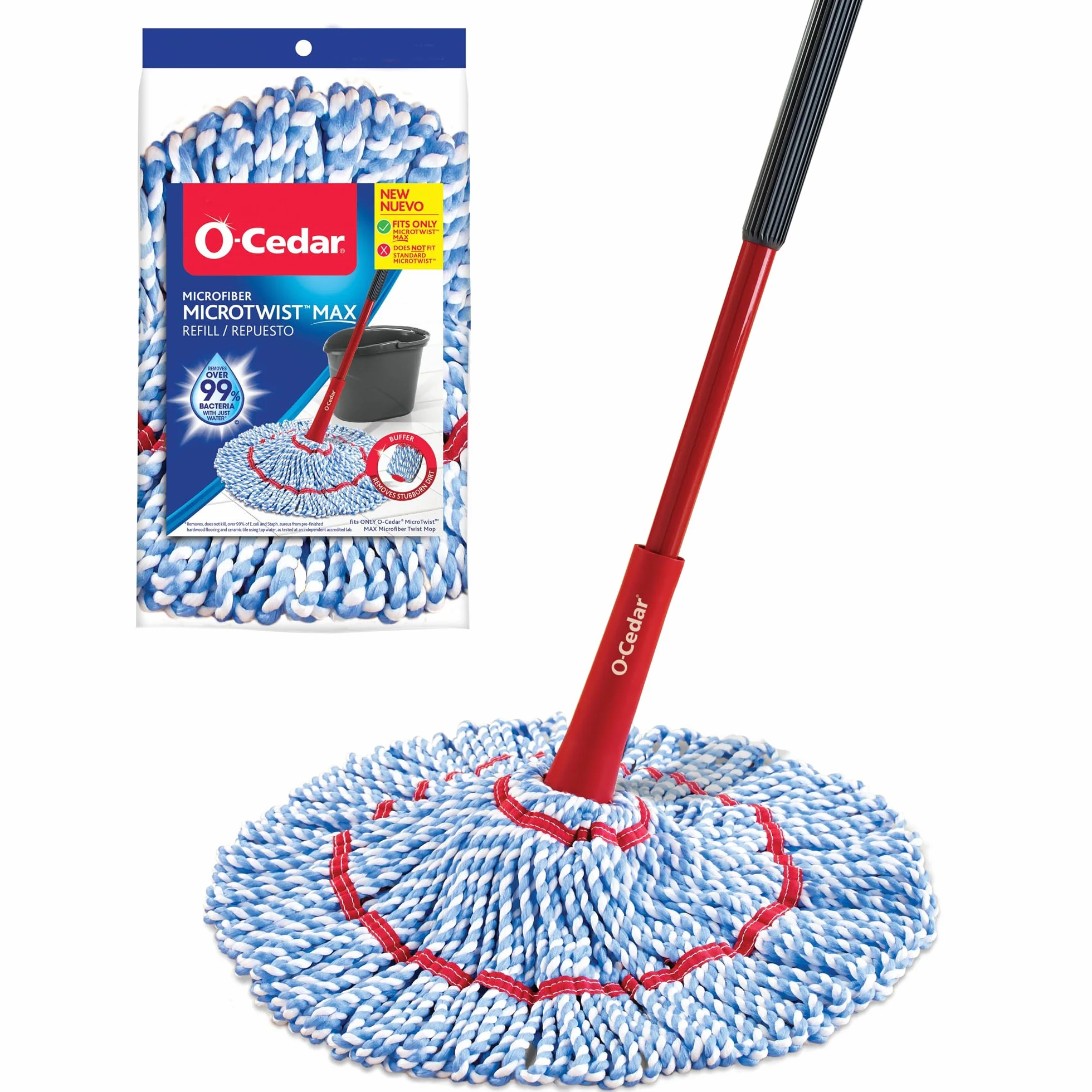 O-Cedar MicroTwist MAX Mop z mikrofibry Twist z 1 dodatkowym wkładem, wyposażony w obsługę bez użycia rąk, bardzo duża głowica mopa 45 cm, bezpieczna do wszystkich rodzajów podłóg