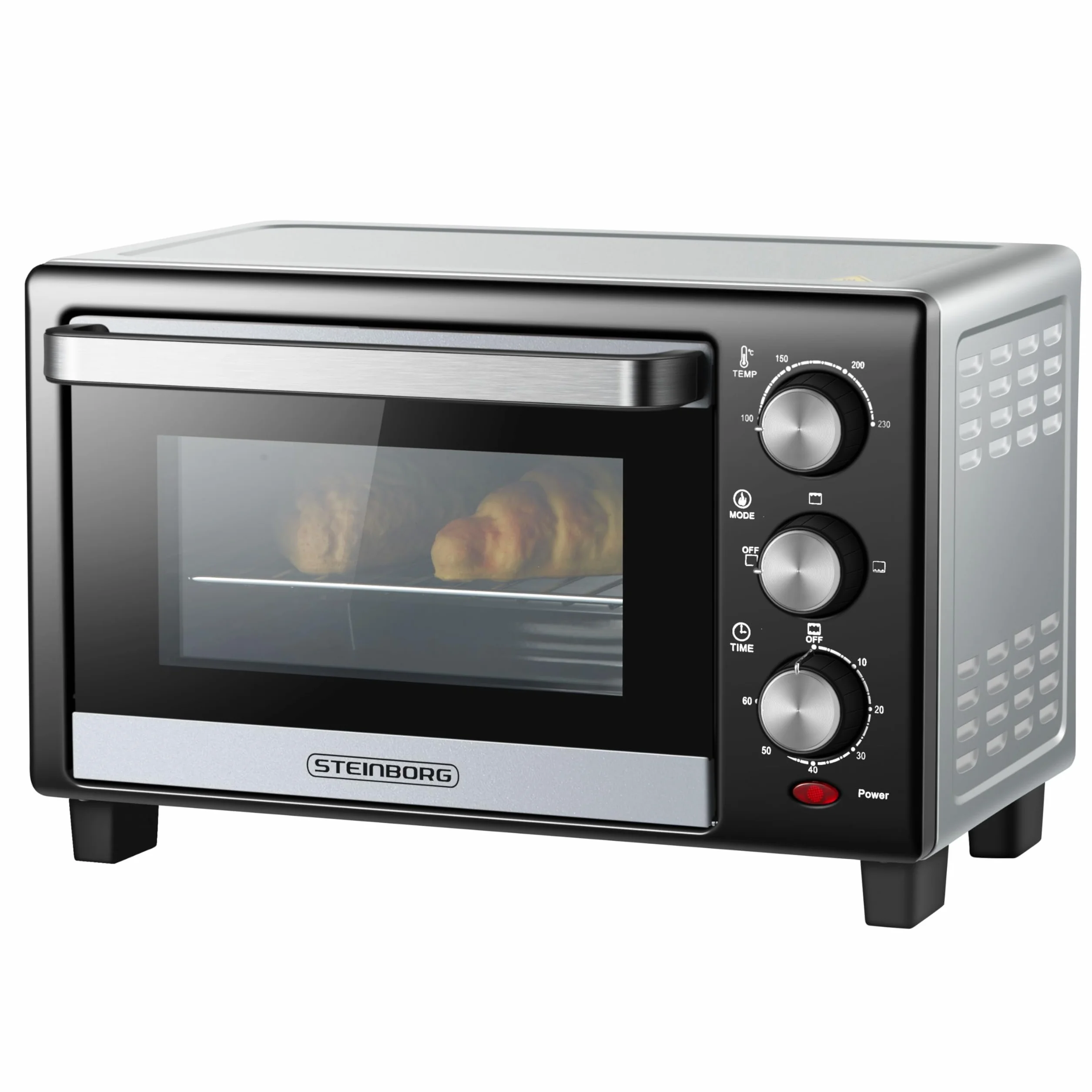 STEInBORG Mini piekarnik 15 l, piec do pizzy 3 w 1, mini piekarnik, blacha na okruchy, ogrzewanie górne/dolne, energooszczędny 60 min. timer