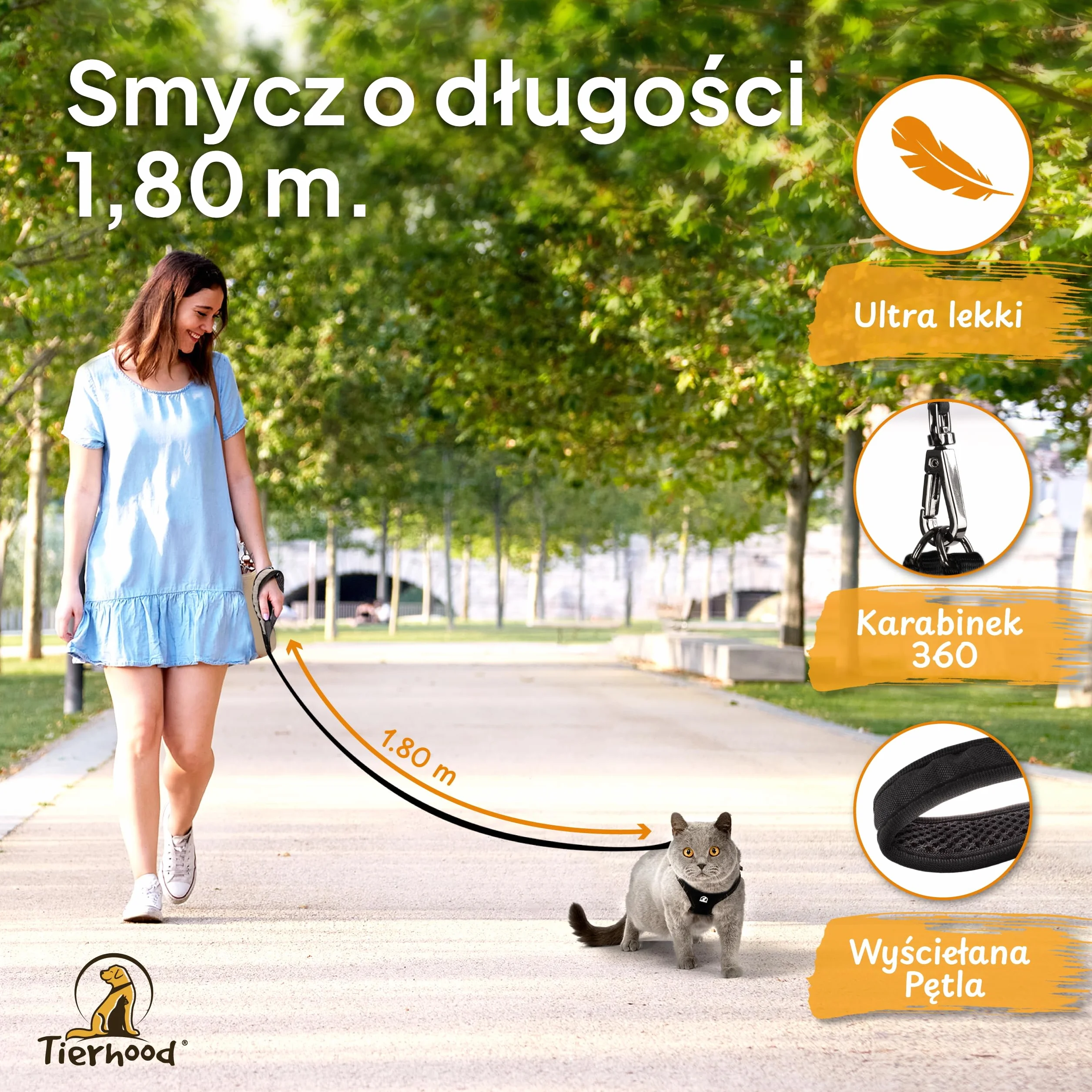 Tierhood Zestaw Uprzęży dla Kota ze Smyczą Miękka Wygodna Regulowana Wytrzymała Czarny Rozmiar S