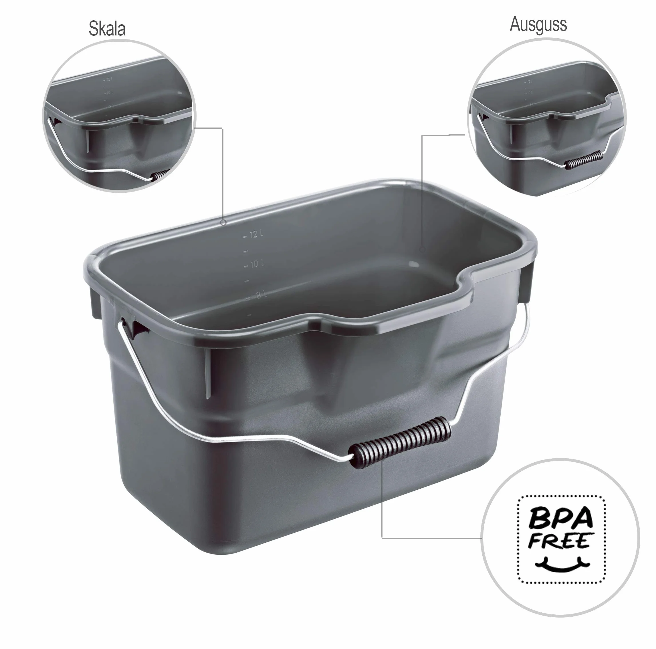 Rotho 1752708853 Basic Kwadratowe Wiadro z Uchwytem i Skalą, Tworzywo Sztuczne, Antracyt, 12 L