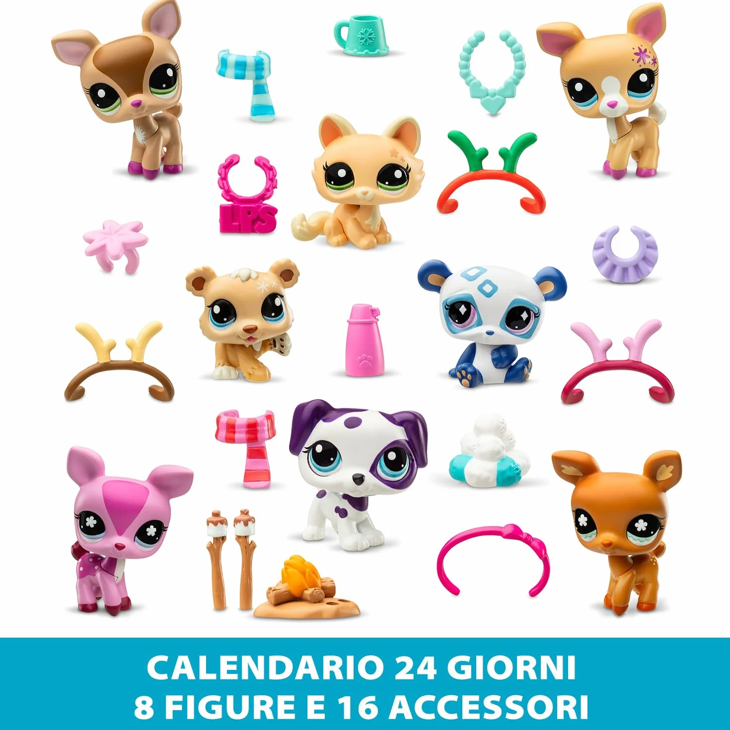 Littlest Pet Shop kalendarz adwentowy dla zwierząt domowych, 8 sklepów dla zwierząt domowych i 16 akcesoriów, kalendarz na 24 dni Bożego Narodzenia, minifigurki zwierząt, zabawka dla dzieci od 4 lat i