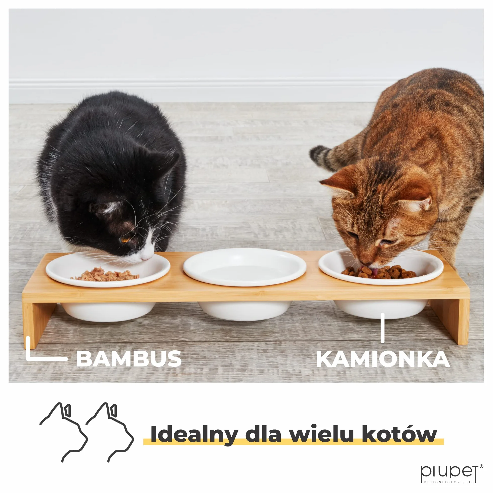 PiuPet® 3er Cat Bowl - Podwyższona miska ceramiczna dla kotów i małych psów - Zestaw 3 misek
