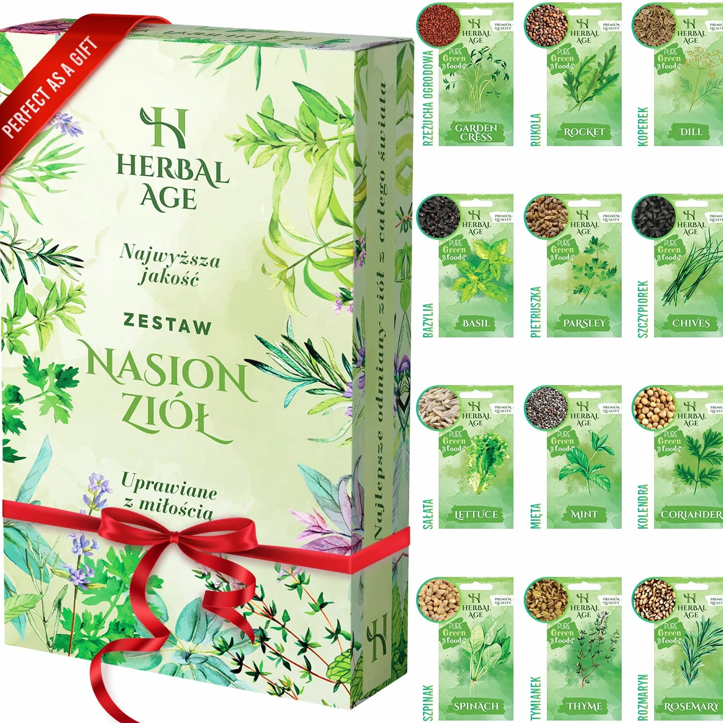 HERBAL AGE Zestaw Do Uprawy Własnego Ogrodu Ziołowego, 12 Roślin Ziołowych, 8700 Pudełek Nasion Ziół, Nasiona Ziół do Sadzenia, Nasiona Bazylii, Mięty, Prezent Ogrodniczy dla Mężczyzn, Kobiet, Dzieci