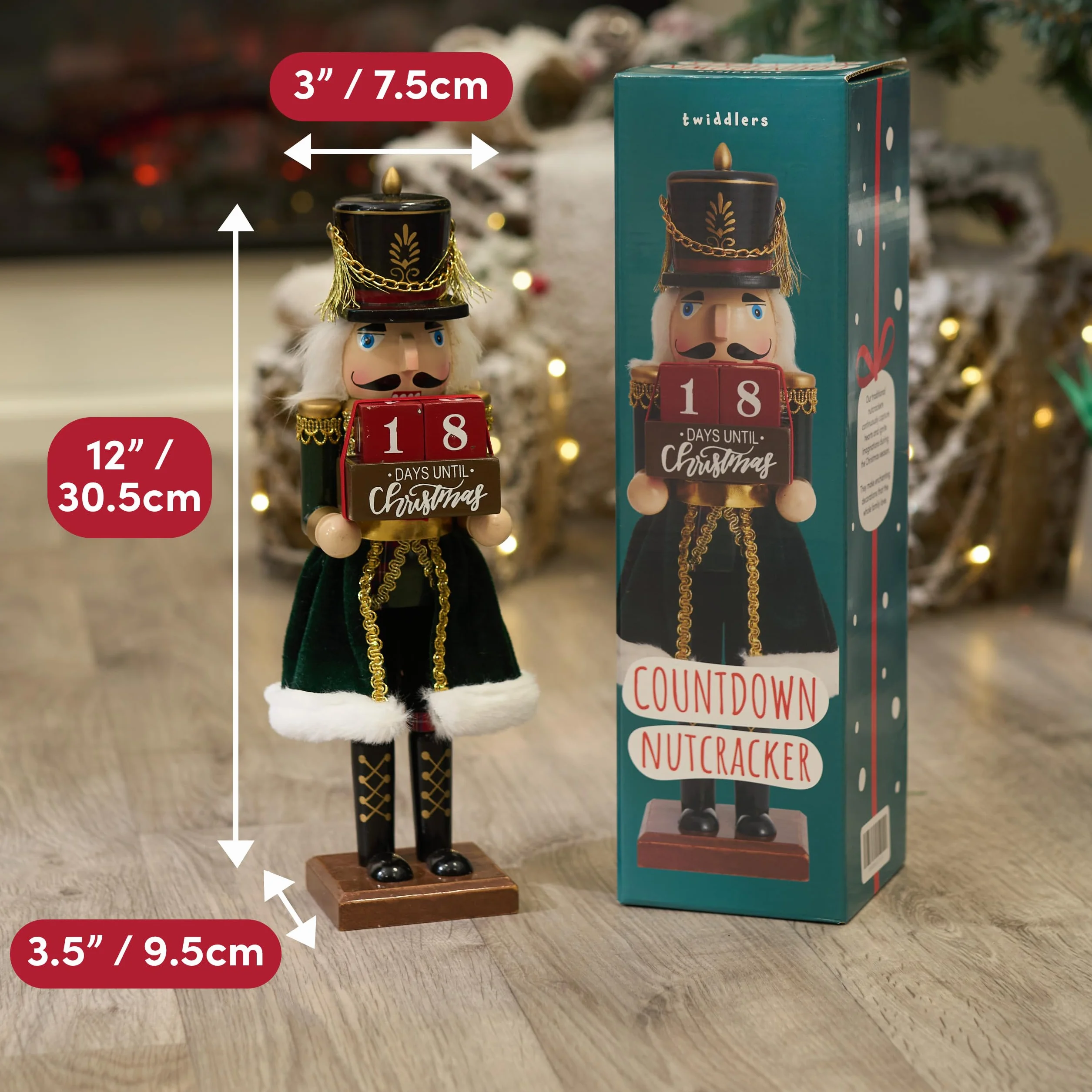 THE TWIDDLERS - Boże Narodzenie Odliczanie Drewniany Dziadek do Orzechów Żołnierz, 30 cm / 12" w świątecznych kolorach - Wysokiej jakości ręcznie robiona sosna klasyczna tradycyjna ozdoba, ozdoby