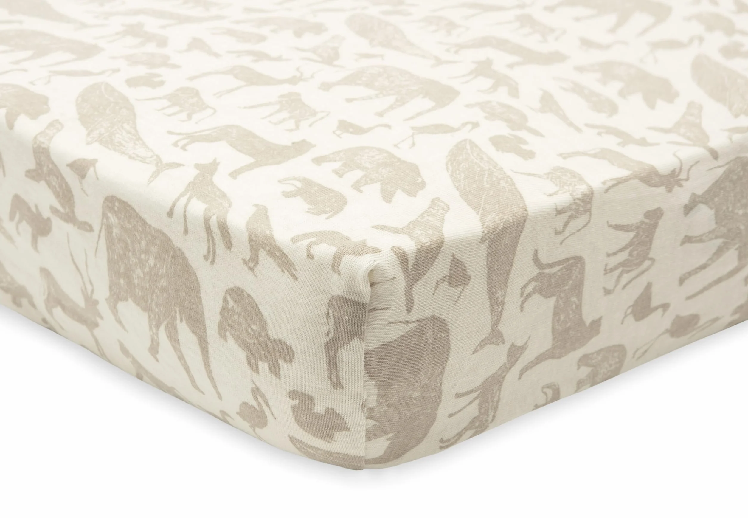 Jollein Prześcieradło z gumką Jersey - Animals, Nougat - 70 x 140 cm - 100% bawełna - prześcieradło z gumką - nadruk zwierzęcy, beżowe