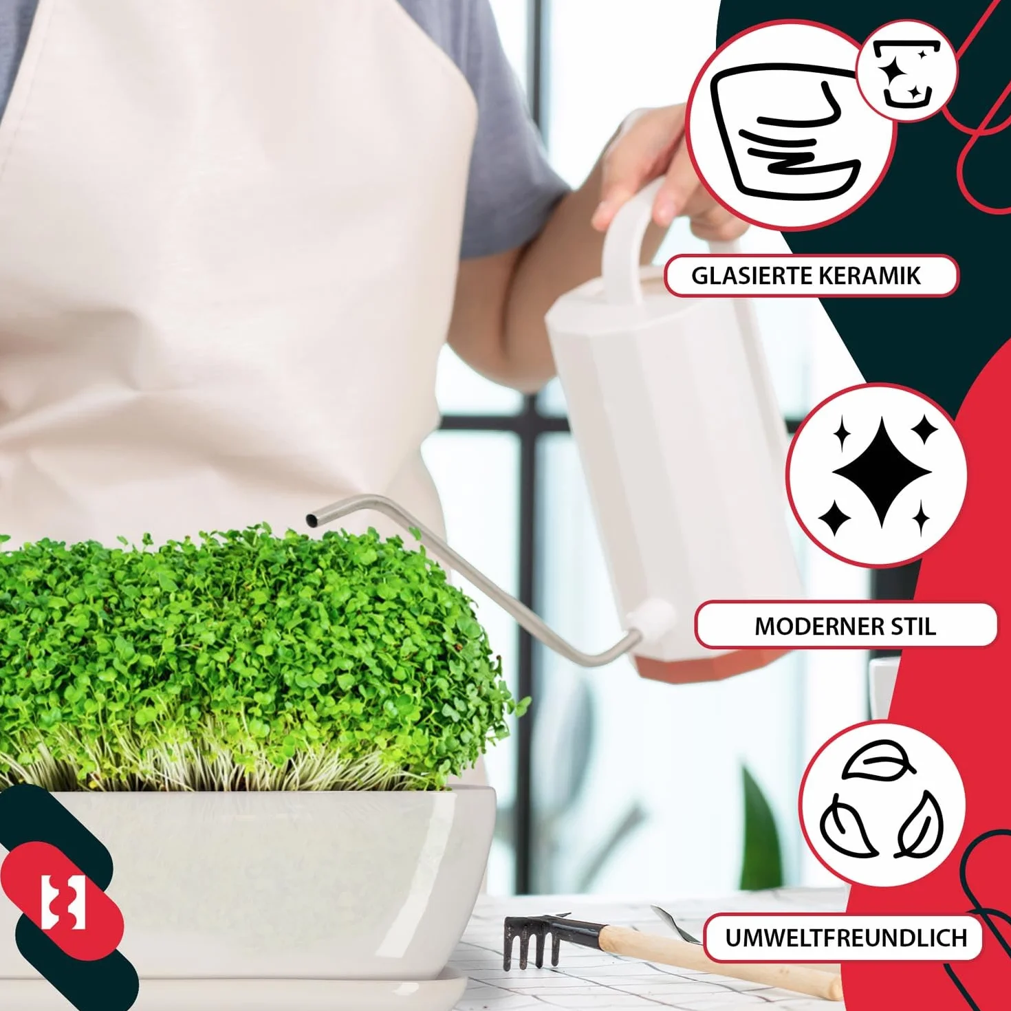 KOTARBAU® Doniczka Podłużna Rynnowa Ceramiczna Z Podstawką Biała 28 CM