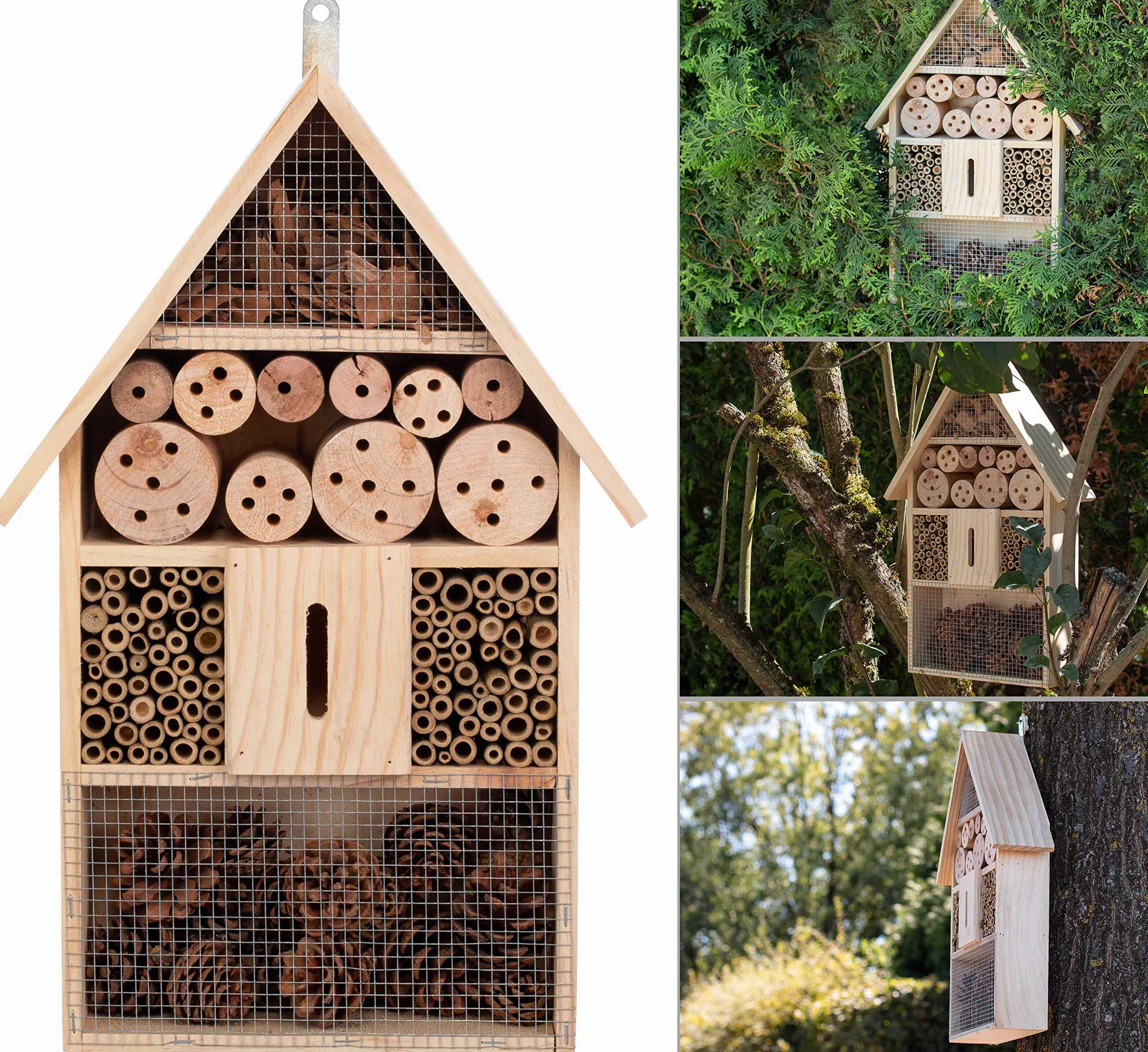 Brandsseller Domek dla owadów XXL, naturalny domek dla owadów, domek dla owadów latających – pszczoły, motyle, biedronki i inne zwierzęta, ok. 48 x 31 x 10 cm