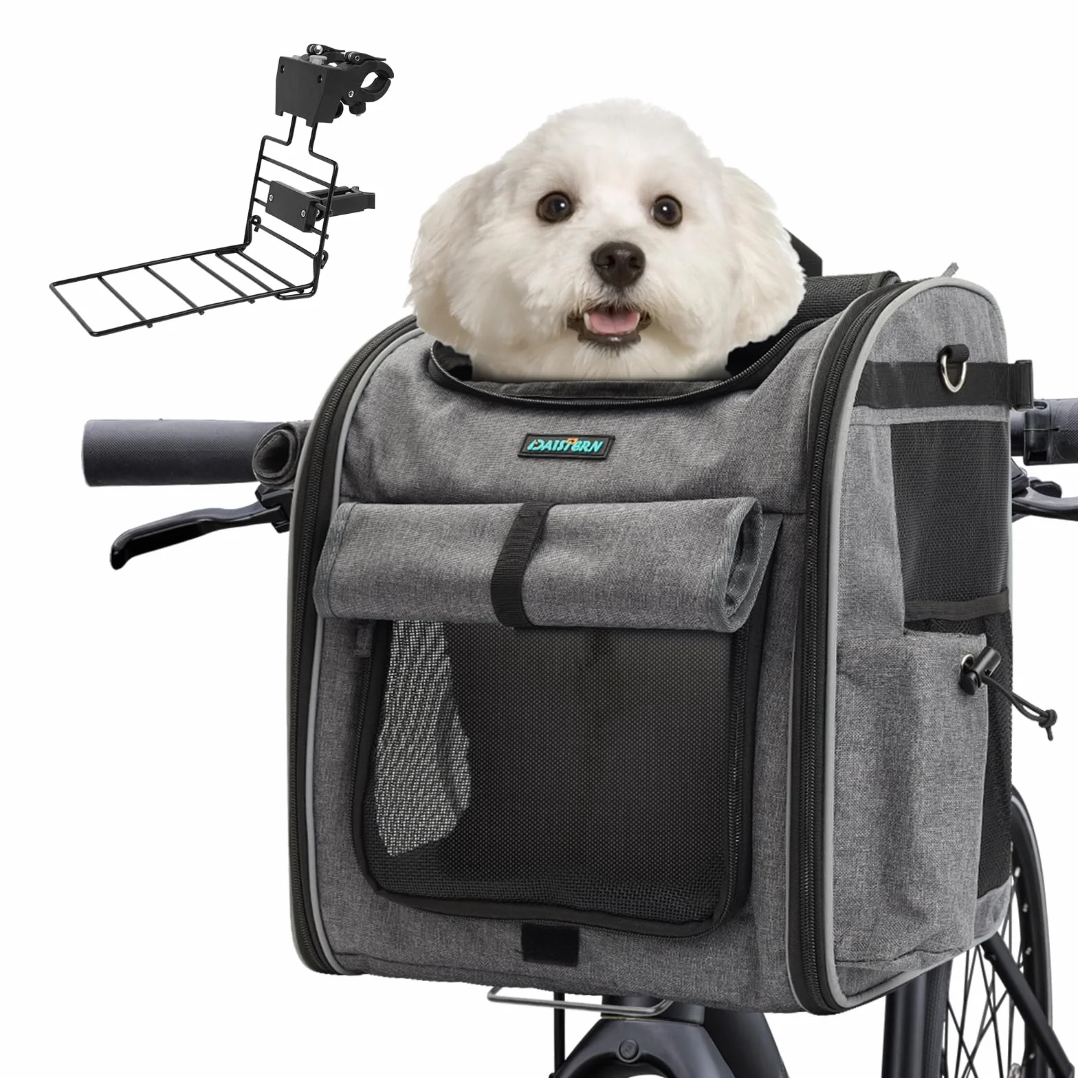 Przedni Kosz Rowerowy dla Psów i Kotów do 10KG z Ultra-Wytrzymałym Uchem w Kształcie L, Plecak dla Zwierząt, Zamek SBS, Oddychające Okna z Siatki, Wodoodporny Poduszka