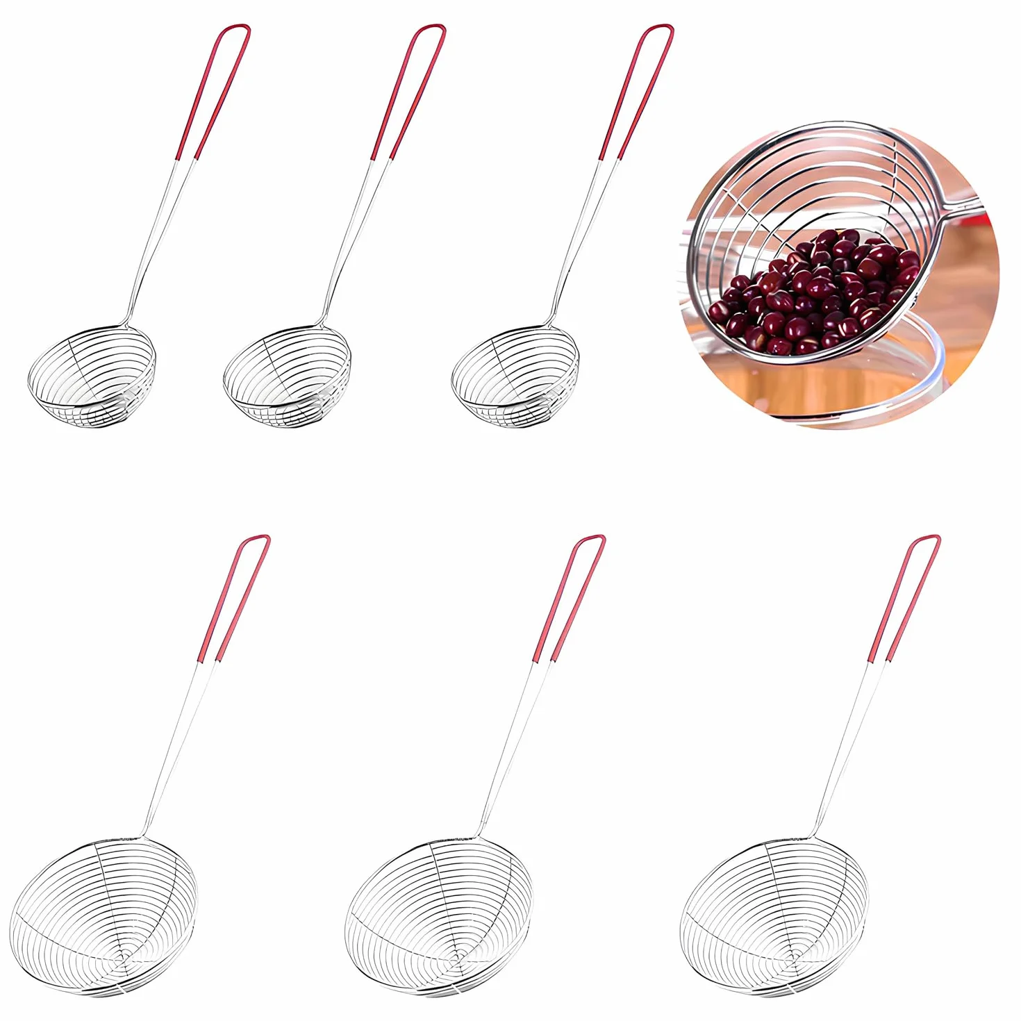 6 szt. łyżka do sitka ze stali nierdzewnej, łyżka cedzakowa ze stali nierdzewnej, łyżka cedzakowa ze stali nierdzewnej, durszlak akcesoria do fondue ryżowego, mąki cukru i herbaty (czerwony)