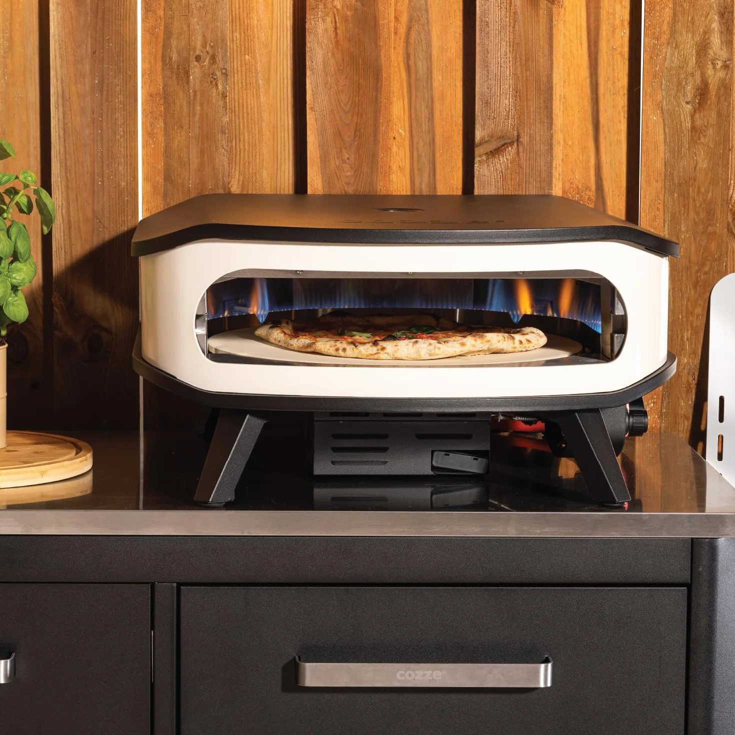 cozze - Piec do pizzy gazowej z obrotowym kamieniem - moc 6,0 kW, idealne gotowanie pizzy Ø42,5 cm, wbudowany termometr, stal ocynkowana