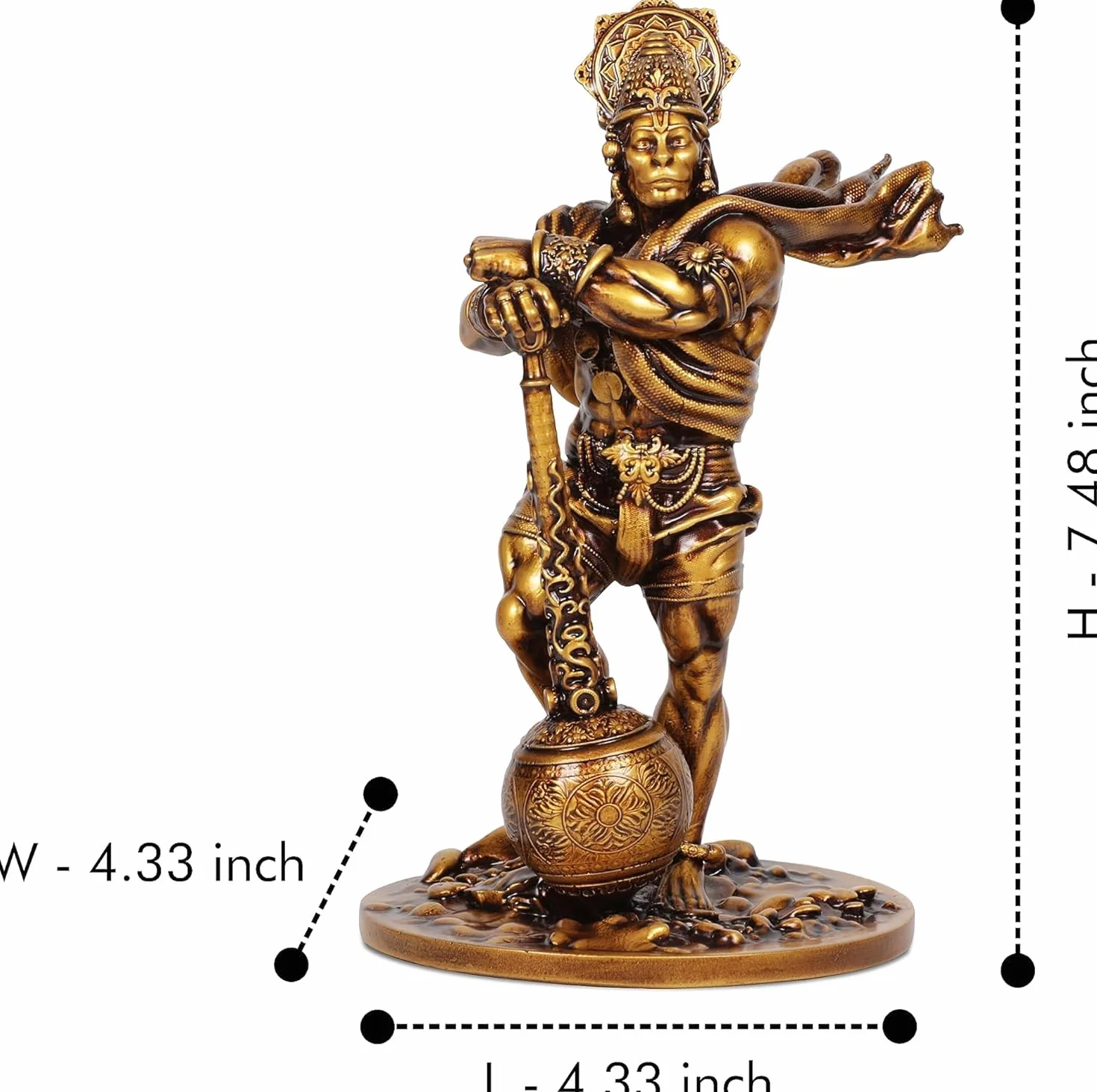 Artarium Rzeźba z żywicy Bahubali Lord Hanuman, symbol odwagi i wiary, idealna na deskę rozdzielczą samochodu, do domu, świątyni lub biura, idealny prezent religijny na parapetówkę - 7.48 cala