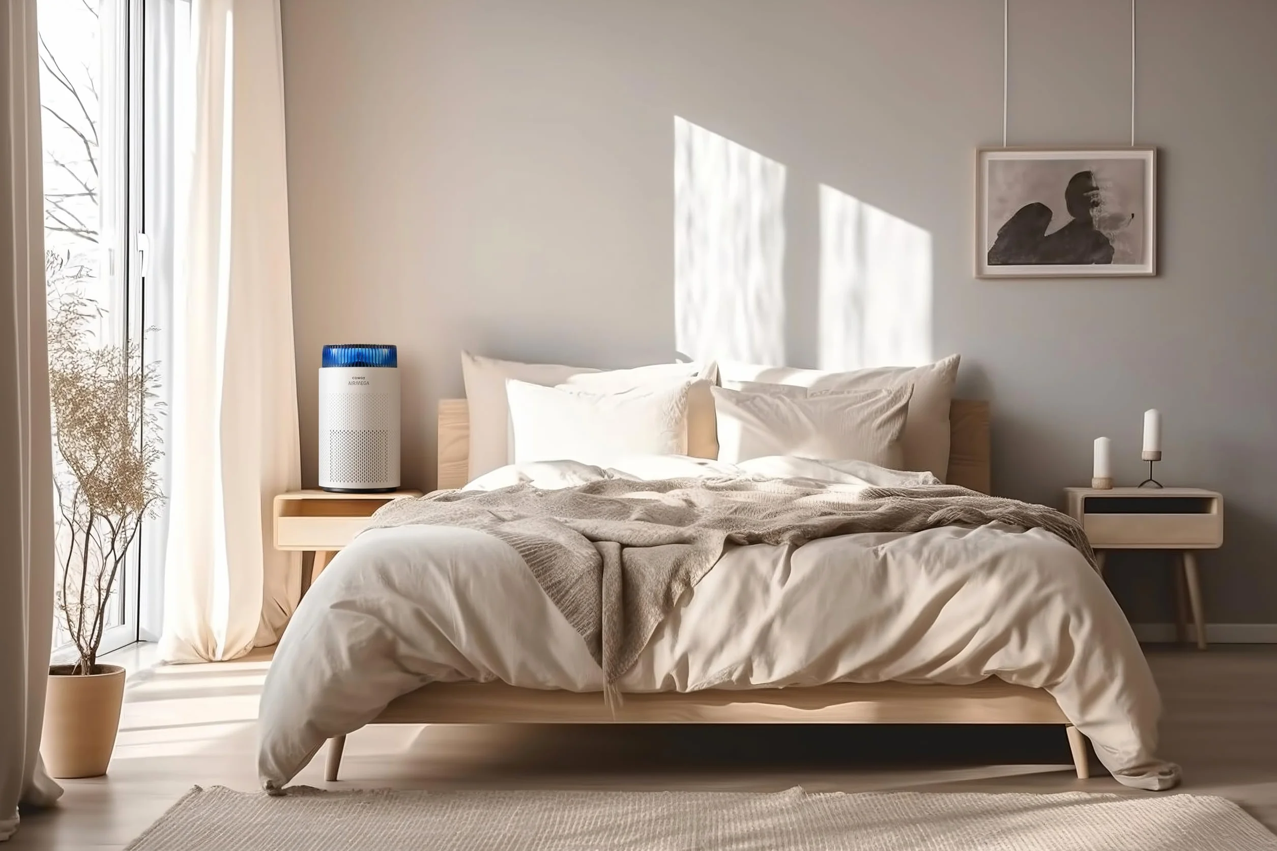 Coway Oczyszczacz Powietrza HEPA do Sypialni i Salonu, CADR 244 m³/h, Usuwa 99,999% cząstek do 0,01 µm, Tryb Cichy 20 dB, Alergia, Kurz, Pyłki, Dym, Pleśń – Airmega 100