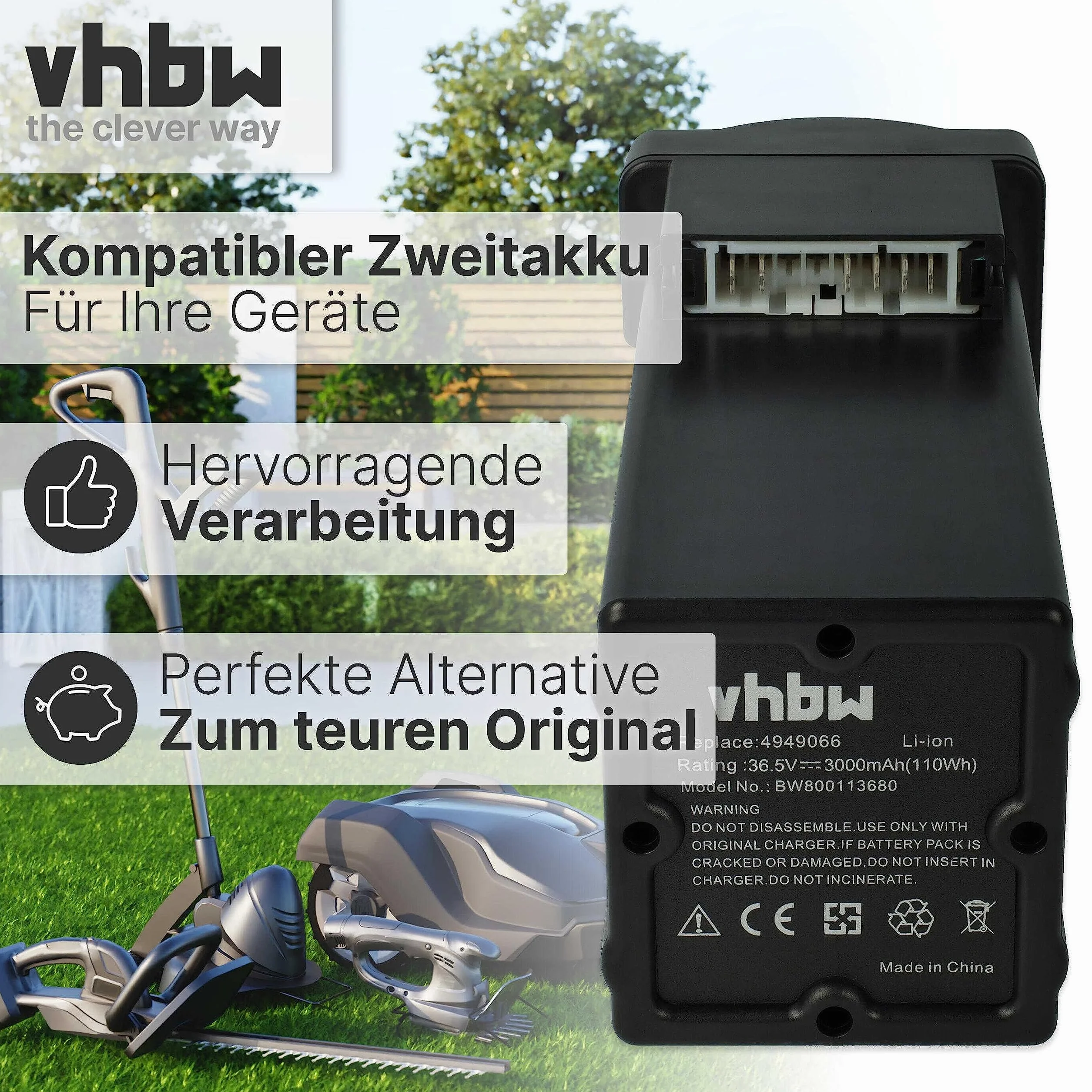 vhbw Akumulator kompatybilny z kosiarką Wolf Garten Power 37, 40, 34 (3000 mAh 36,5 V litowo-jonowa)