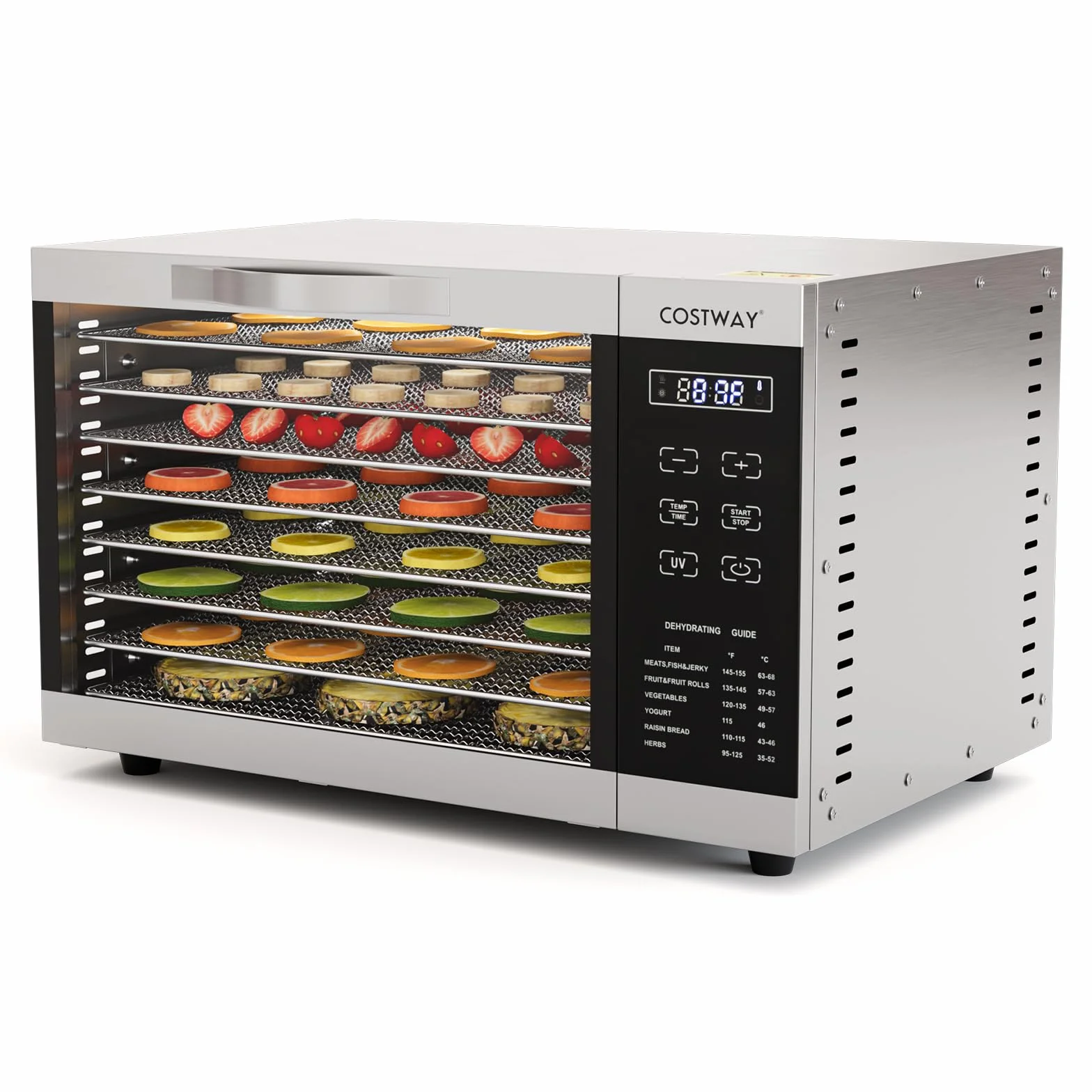 COSTWAY Suszarka do dywanów z 8 przegródkami, suszarka 620 W, regulacja temperatury 30-70°C i 24-godzinny timer, ochrona przed przegrzaniem i przeciążeniem, suszarka do dywanów do owoców, mięsa i
