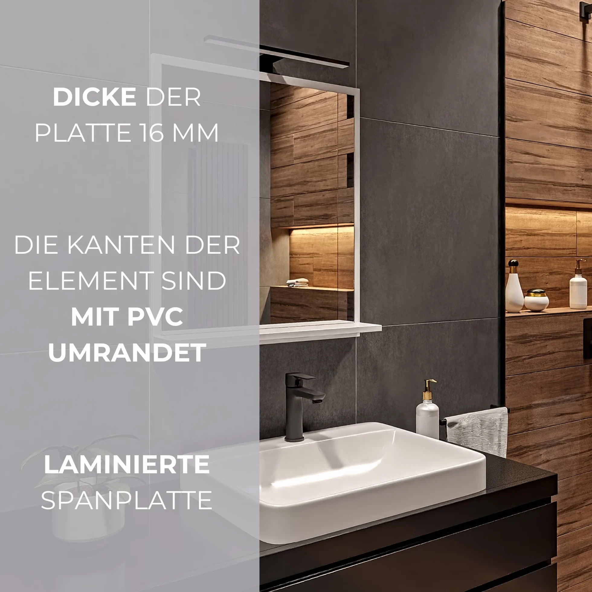 Lustro Łazienkowe LED z Półką 60 x 70 x 12 cm, Białe, Prostokątne, Neutralne Światło 4000 K, Wodoszczelne IP44, Wiszące Lustro Ścienne Podświetlane, Obudowa LED Czarna