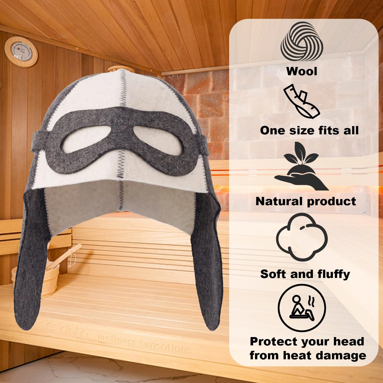 Styl Aviator Wełniany Kapelusz do Sauny dla Mężczyzn i Kobiet, Unisex Rosyjski Czepek Sauny Banya Rozmiar Uniwersalny Akcesoria Sauny Prezenty do Łaźni Parowej Ochrona Włosów (Biały i Szary)
