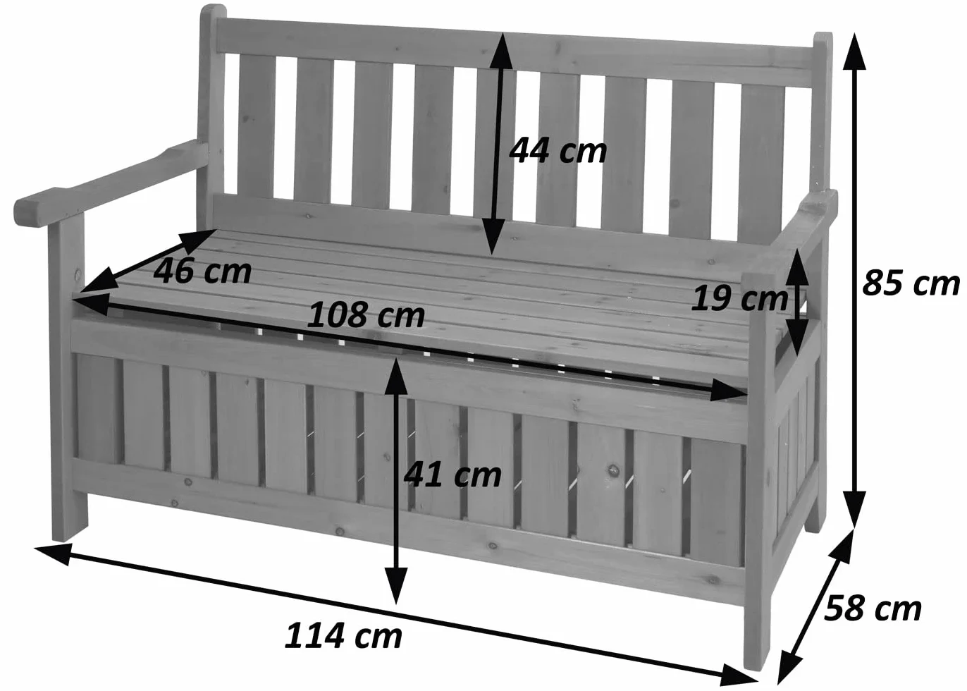 Mendler Ławka ogrodowa HWC-L68 z miejscem do przechowywania Jodła Drewno MVG 114 cm Brązowy