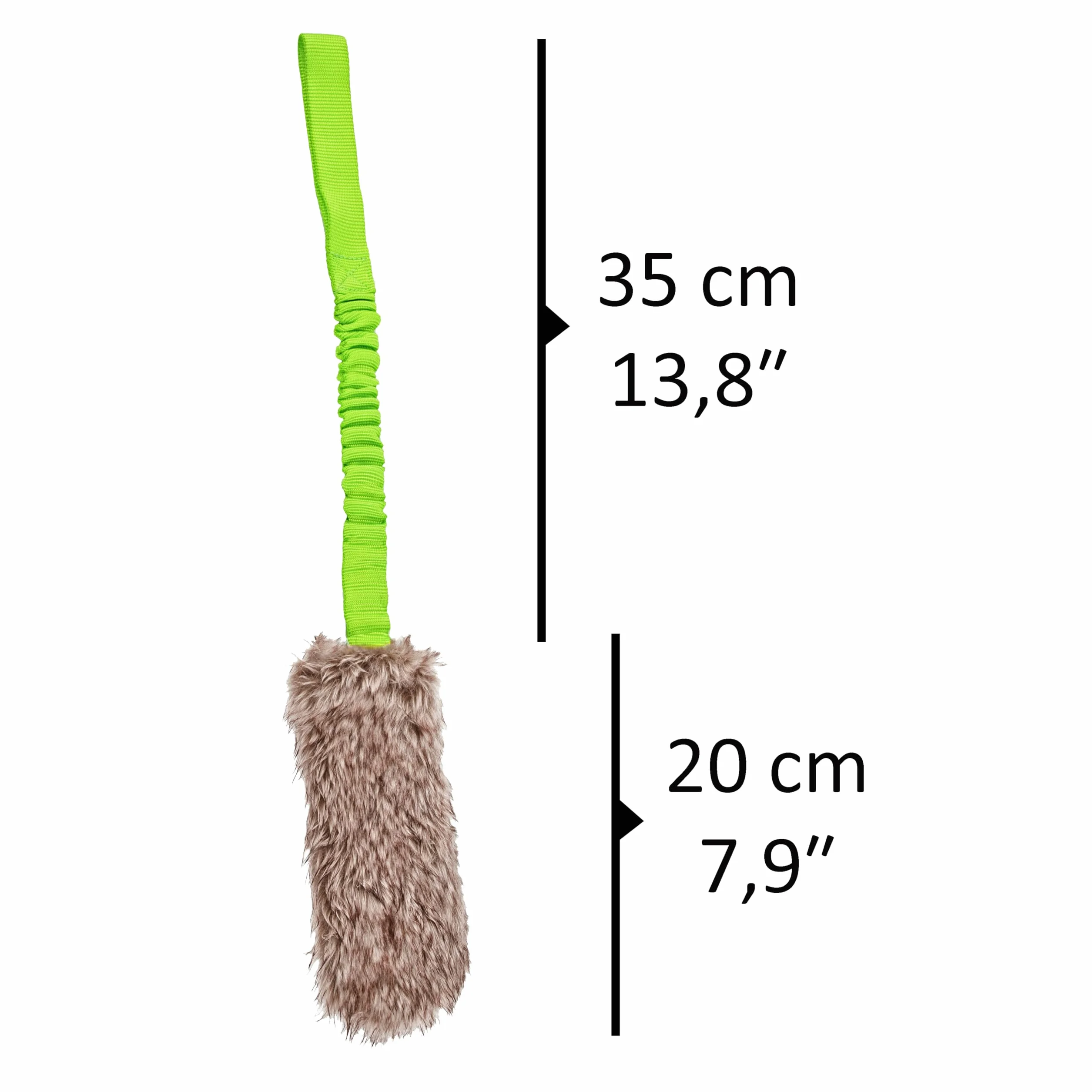DINGO Zabawka dla psa ze sztucznego futerka na rączce bungee, szarpak z piszczałką 55 cm Zielony
