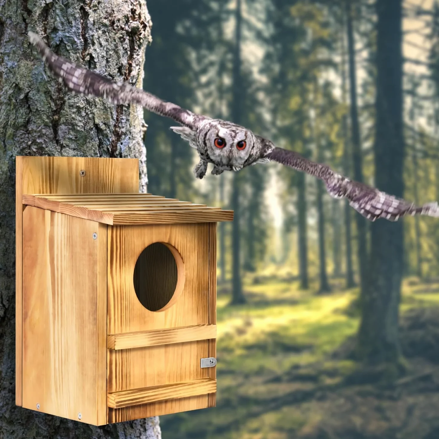 Domek dla sów, duży domek dla sów, drewniany, do sowy, żuka leśna, żucia leśnego, bukłak do brody, klatka dla ptaków, rustykalna dekoracja ogrodowa, domek dla ptaków