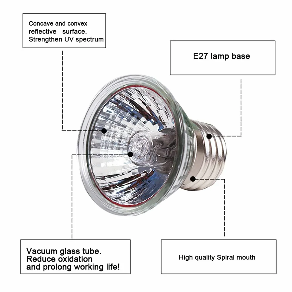 NEWFUN Lampa grzewcza dla gadów żółwi E27 25W 220V UVA UVB pełne spektrum ściemniana