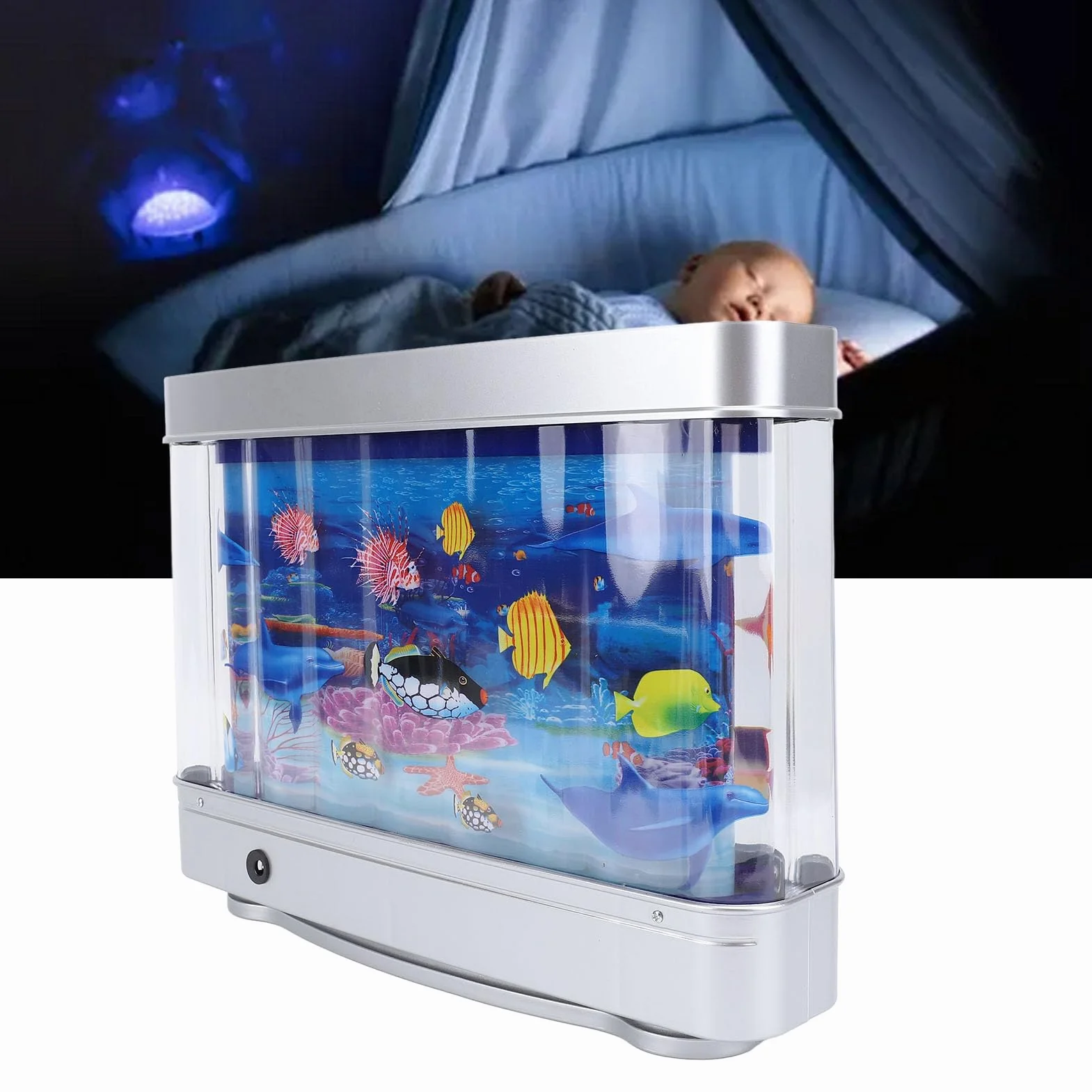 Fałszywy Zbiornik na Ryby z poruszającą się rybą, Mini Sztuczna Tropikalna Ryba Dekoracyjna Ruchoma Sensoryczna do Akwarium, Wirtualna Oceaniczna Lampka Nocna z ruchomą rybą