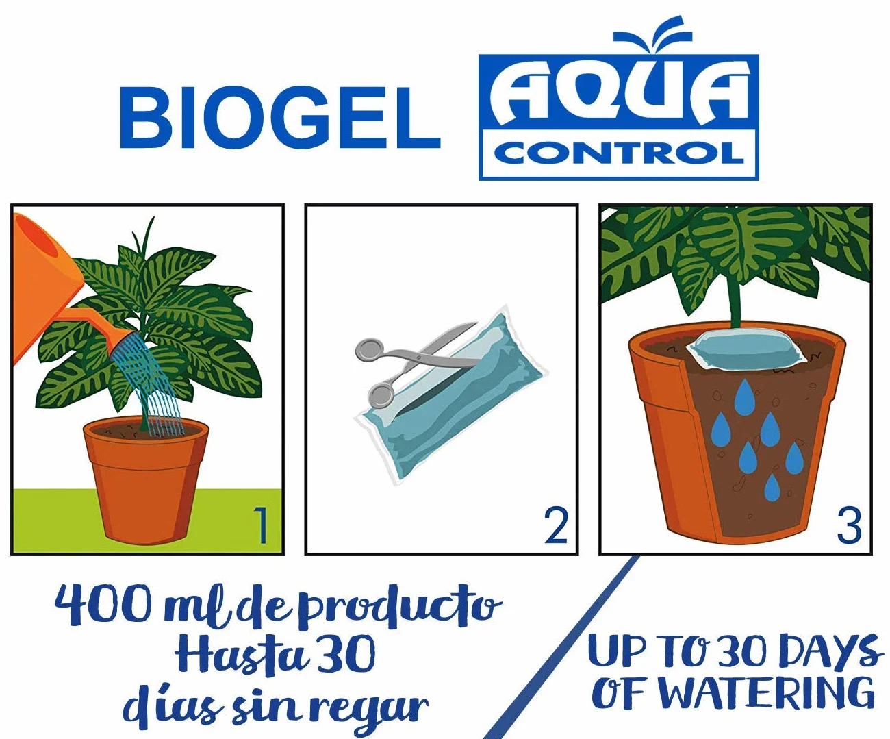Aqua Control - Stała woda dla Twoich roślin, idealna do nawadniania urlopowego, do 30 dni bez nawadniania, 400 ml, 5 sztuk