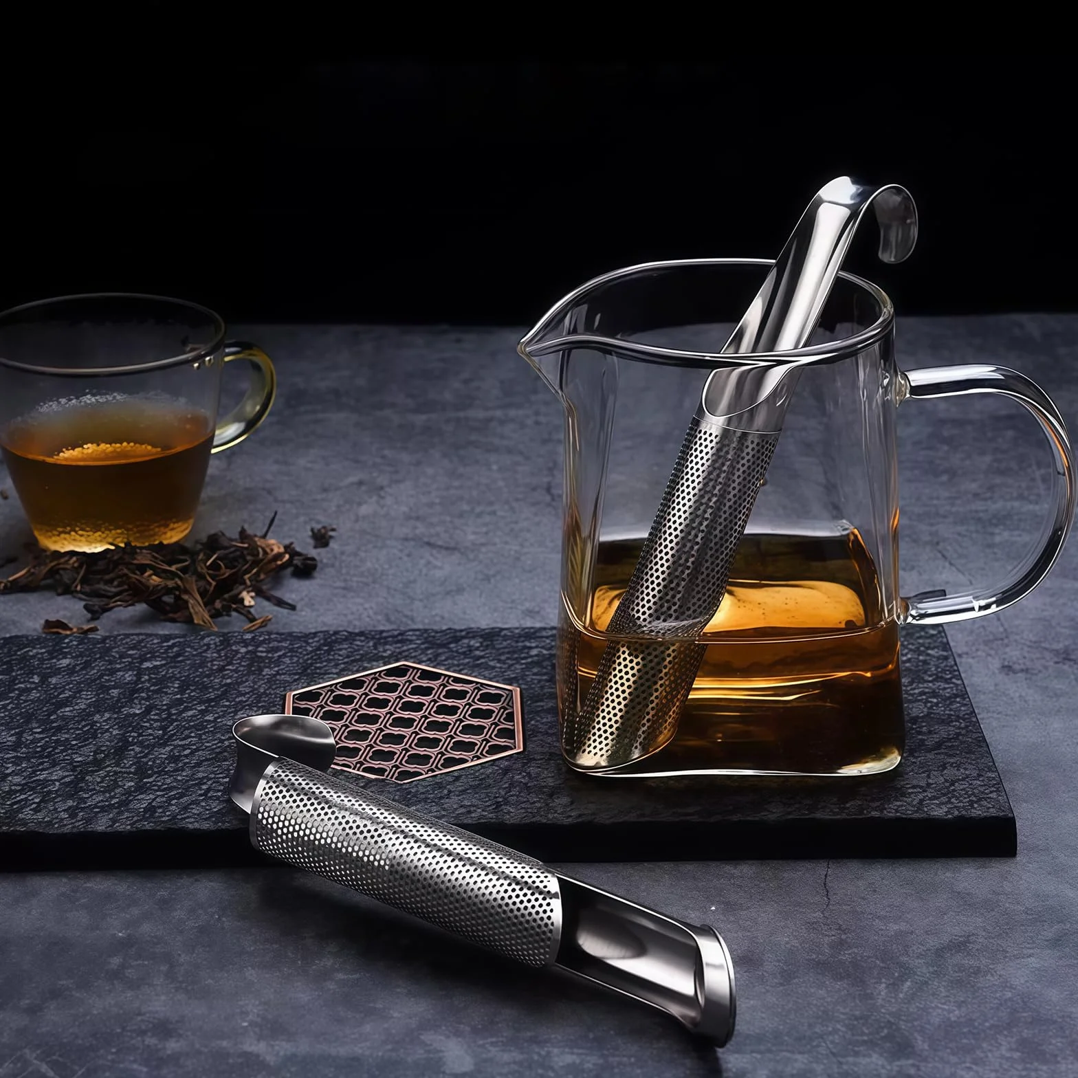 2 sztuki dyfuzor do herbaty ze stali nierdzewnej, filtr do herbaty sypkiej, filtr do herbaty o drobnych oczkach z uchwytem haczykowym, sitko do herbaty, ze stali nierdzewnej, do herbaty, róż, kawy