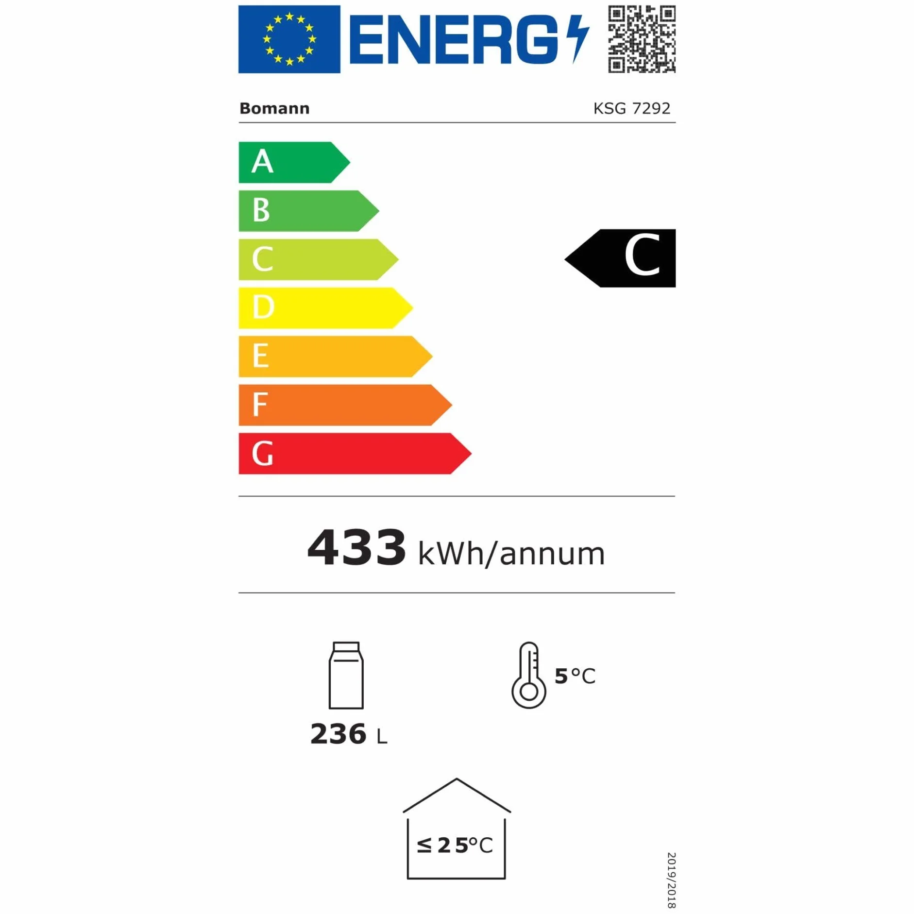 Lodówka Bomann® z drzwiami szklanymi, Klasa energetyczna C, 143 cm, Lodówka na napoje 2-12°C, MultiAirflow, 5 półek drucianych, Odwracalny zawias drzwi, 236 l, Chłodziarka na butelki, KSG 7292, biała