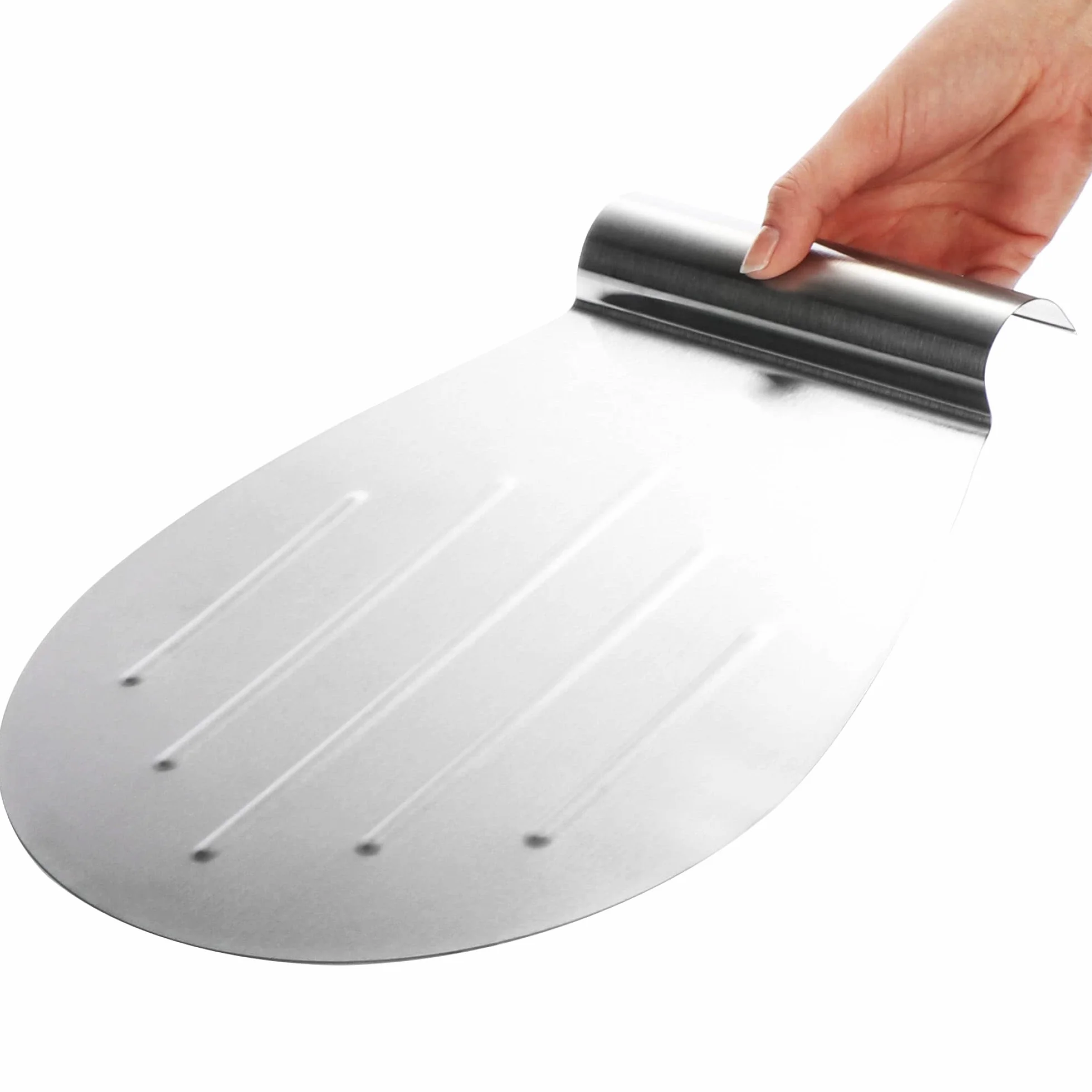 COM-FOUR® Nierdzewna taca do pizzy - taca do podnoszenia ciasta z wpuszczonym uchwytem - taca do ciasta i pizzy - lopata do pizzy do Ø 26 cm (srebrna - okragla)