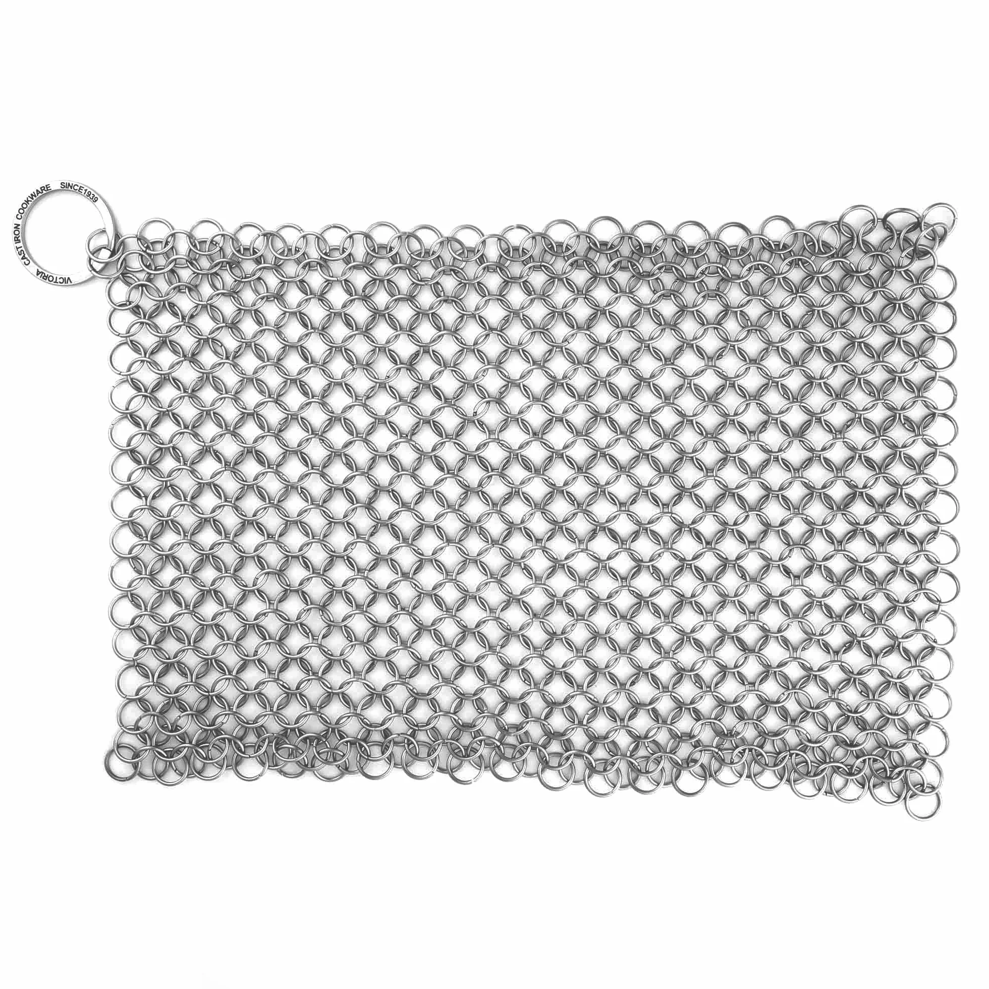 Victoria Żeliwny środek czyszczący do żeliwa COTA siatka ze stali nierdzewnej szczotka do czyszczenia łańcuchów 20 x 16,5 cm do patelni, wok, garnka, holenderskiego piekarnika