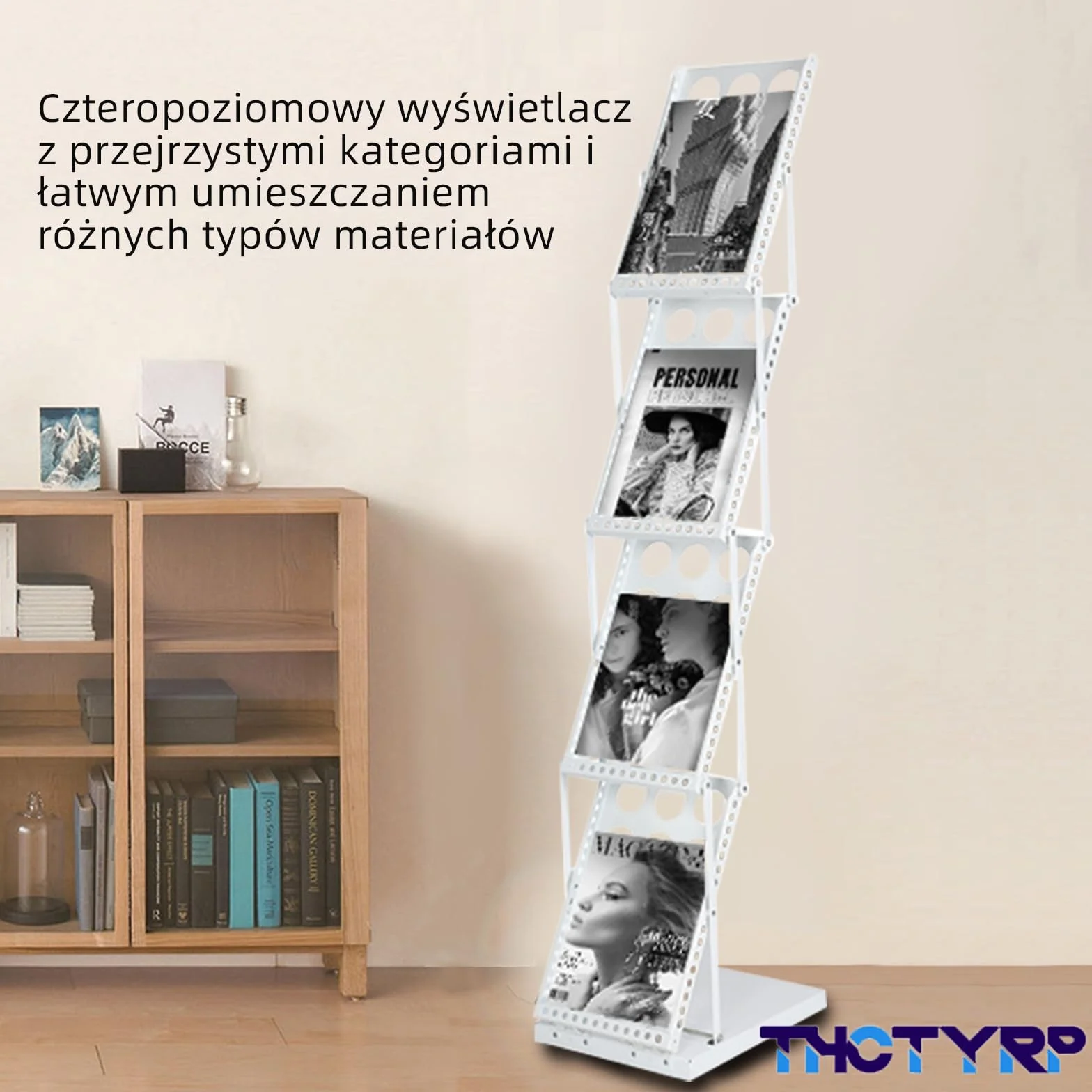 Stojak na czasopisma,stojak na informacje A4 z torbą Oxford, składany, 4-warstwowy, pionowy, stojący na podłodze (Biały)