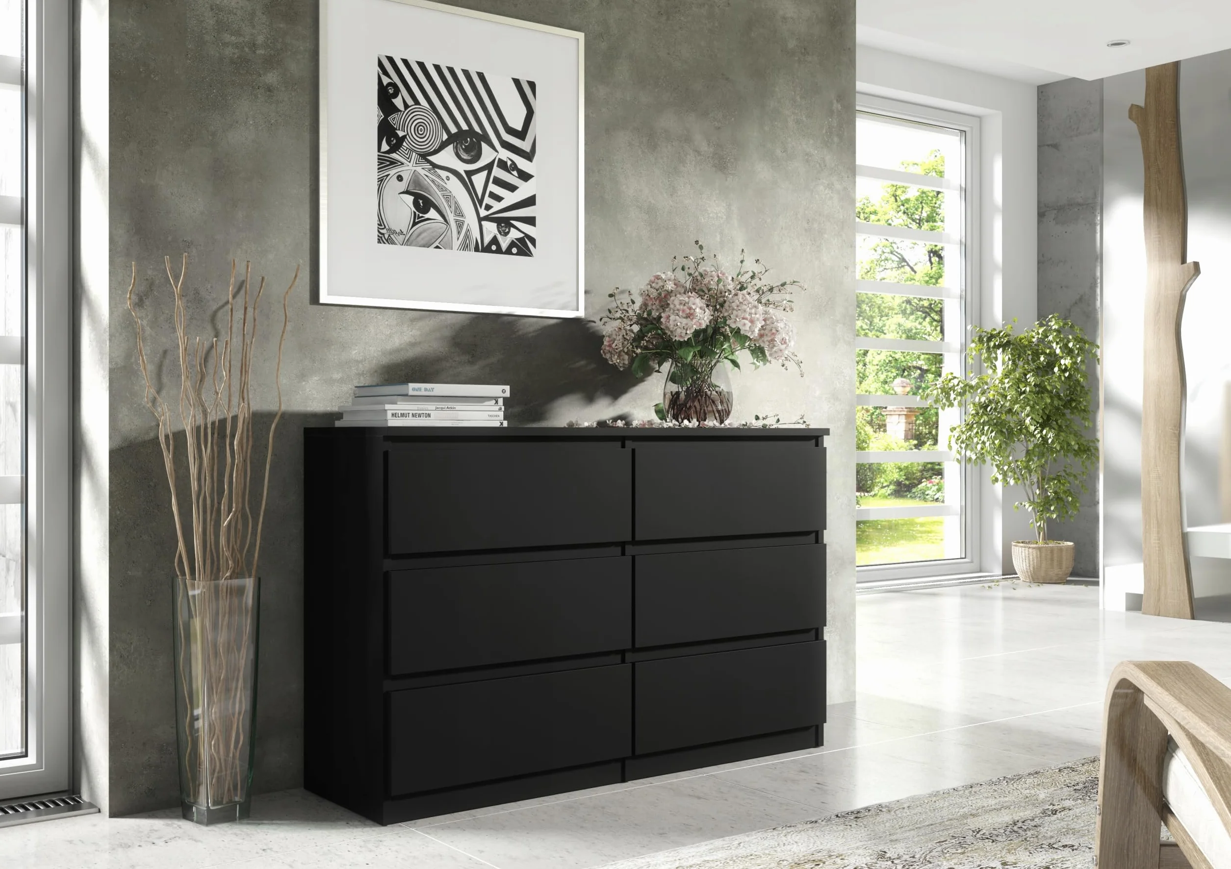 meble masztalerz Komoda Czarna Mat z 6 szufladami - 120x78,5x39 cm - Komoda do salonu, sypialni - Szafka z szufladami - Komoda z szufladami - 120 cm